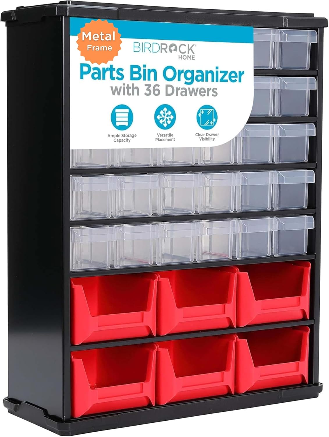BIRDROCK HOME Craft Organizer Bin with 36 Drawers | Heavy-Duty Metal Hardware Storage Organization | Great for Nails, Nuts, Bolts, Legos | Mini & Large Drawer
