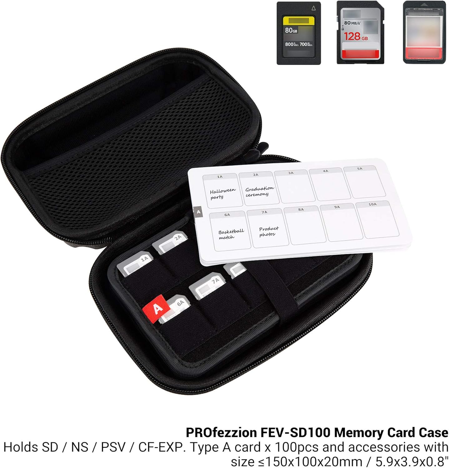 PROfezzion 100 Slot Shockproof Memory Card Case - Weather Resistant SD Card Holder for Nintendo Switch, PS Vita, CFexpress, SDXC, SDHC, with Detachable Case, Gray
