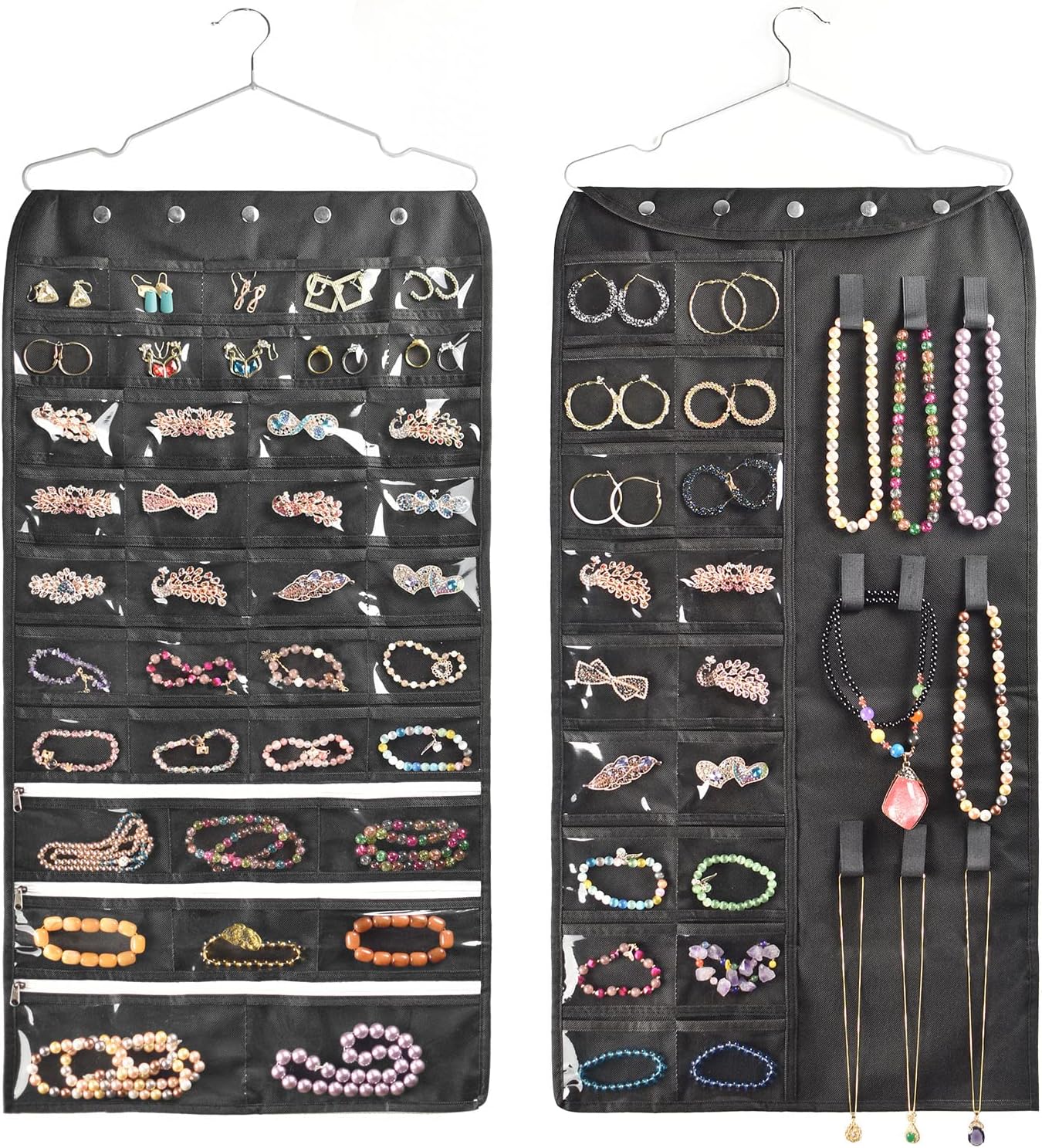 BB Brotrade Hanging Jewelry Organizer,Accessories Organizer,56 Pocket Organizer for Holding Jewelries (Black-56 Pockets)