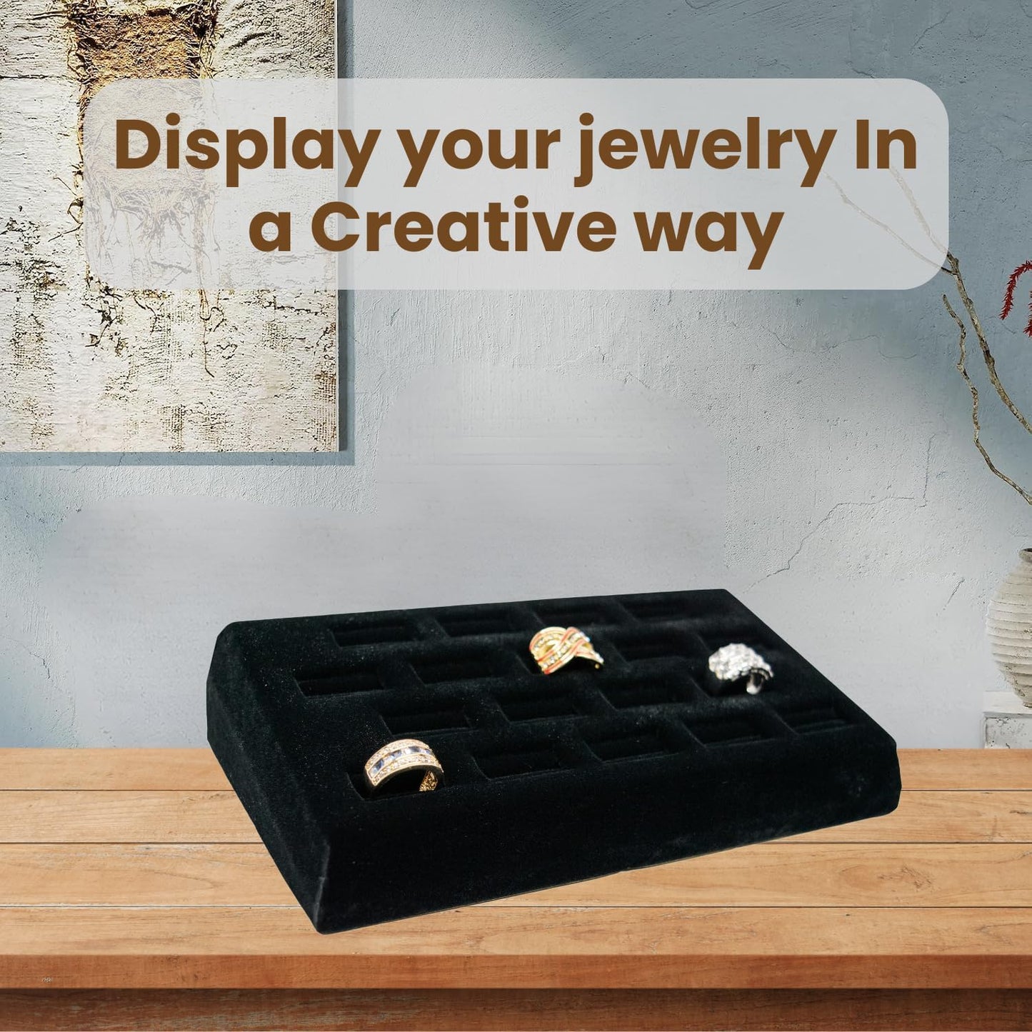 Novel Box 18-Slot Black Velvet Rings/Earrings/Cufflinks Holder Tray 8.25x4.5x1.75 Inches - Ring Holder Organizer for Selling or Personal Use - Jewelry Display Trays for Special Occasions