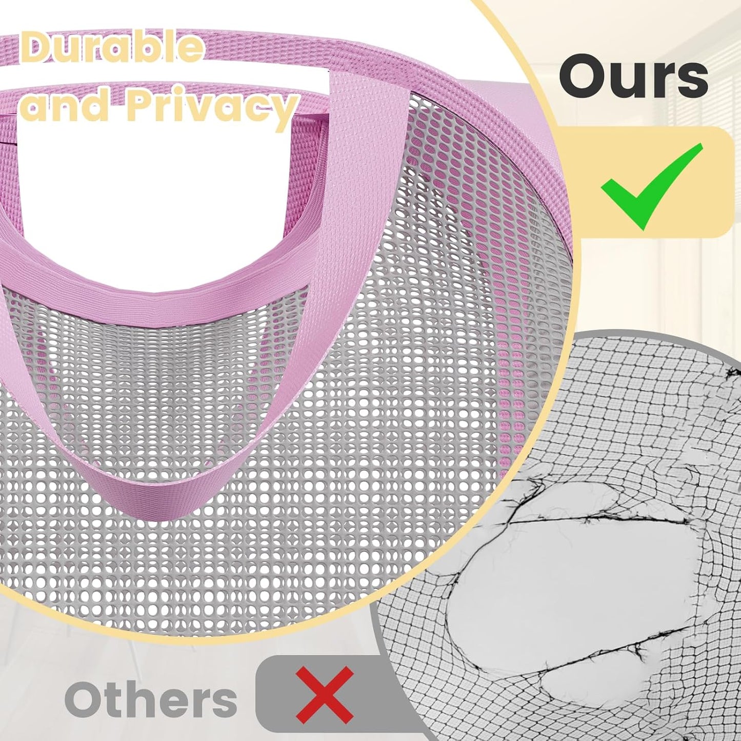 Strong Mesh Pop-up Laundry Hamper, Quality Pop Up Hampers for Laundry with Durable Handles Solid Bottom High Carbon Steel Frame, Easy to Open and Fold Flat for Storage(Light Pink)