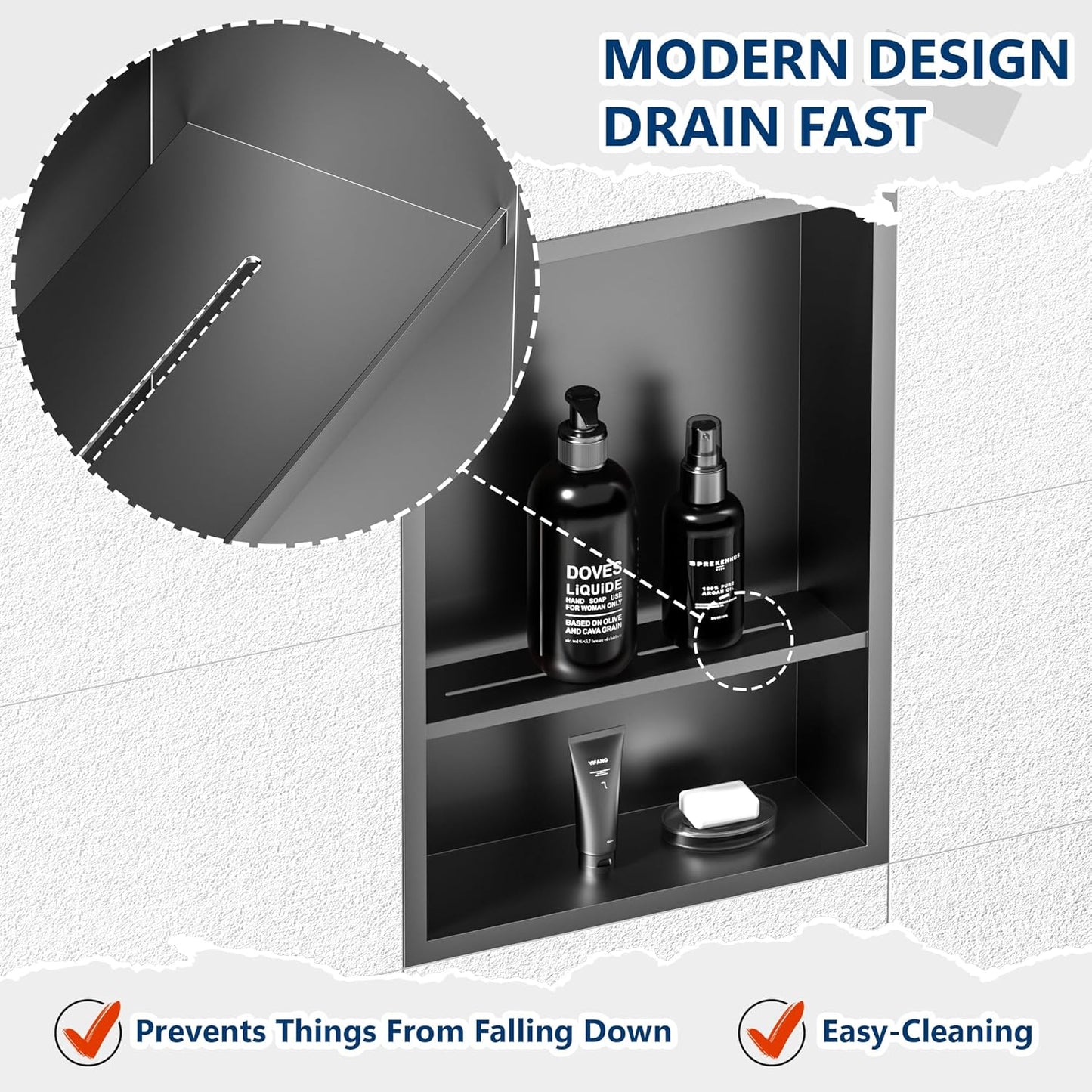 Stainless Steel Shower Niche 18" X 12", No Tile Needed Wall Niche Double Shelves, Recessed Niche Shower for Bathroom Storage, Gun Metal