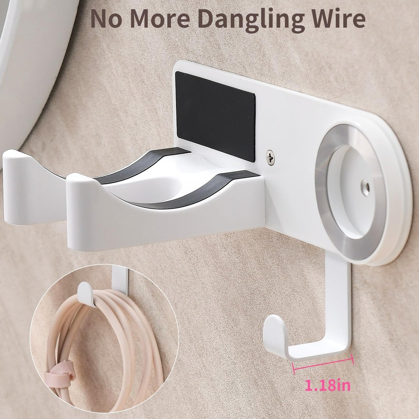 Hair Dryer Holder Wall Mounted, Blow Dryer Holder with Strong Magnet, Dyson Hair Dryer Holder Adhesive Aluminum Alloy Organizer for Bathroom White UEMUSI