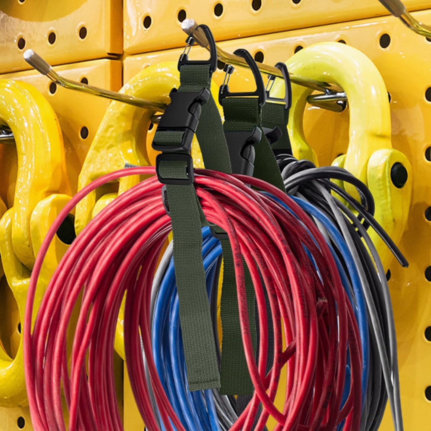 6 Pack 17 Inch Adjustable Extension Cord Holder Organizer with Triangle Clips for Garage Organization and Storage Heavy Duty Extension Cord Hanger for Men Workshop (Dark Green)