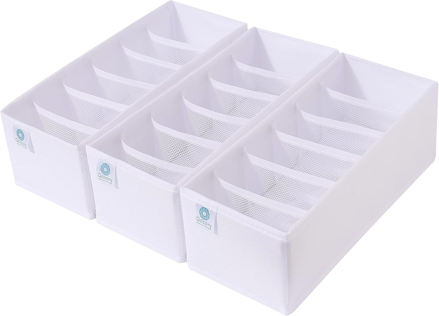 Qozary 3 Pack Sock Underwear Drawer Organizer Dividers, Collapsible Cabinet Closet Storage Boxes for Clothes, Socks, Lingerie, Underwear, Tie, Belt, Baby, Bedroom