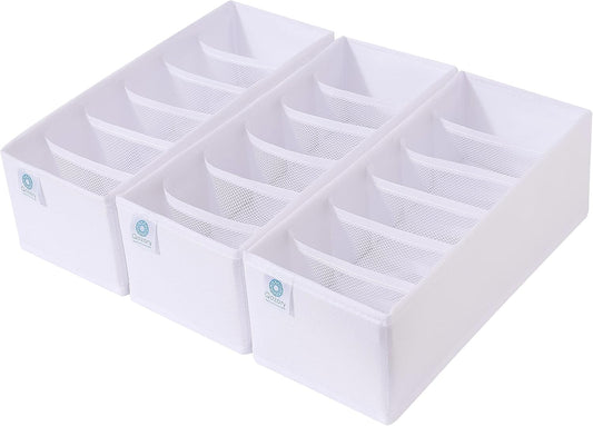 Qozary 3 Pack Sock Underwear Drawer Organizer Dividers, Collapsible Cabinet Closet Storage Boxes for Clothes, Socks, Lingerie, Underwear, Tie, Belt, Baby, Bedroom