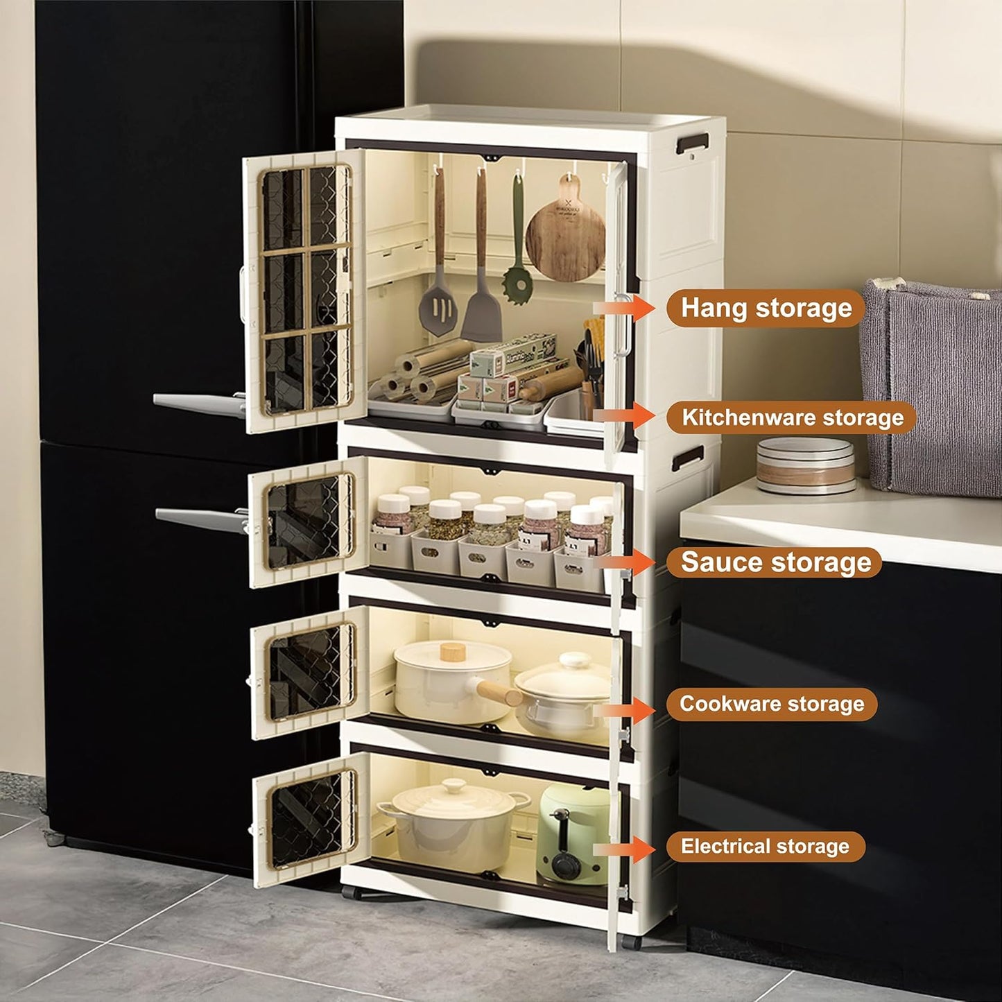 SunSettler Storage Cabinets with Lids, Stackable Storage with Wheels, Collapsible Storage with Doors, Home Office Dorm Organizer Essential