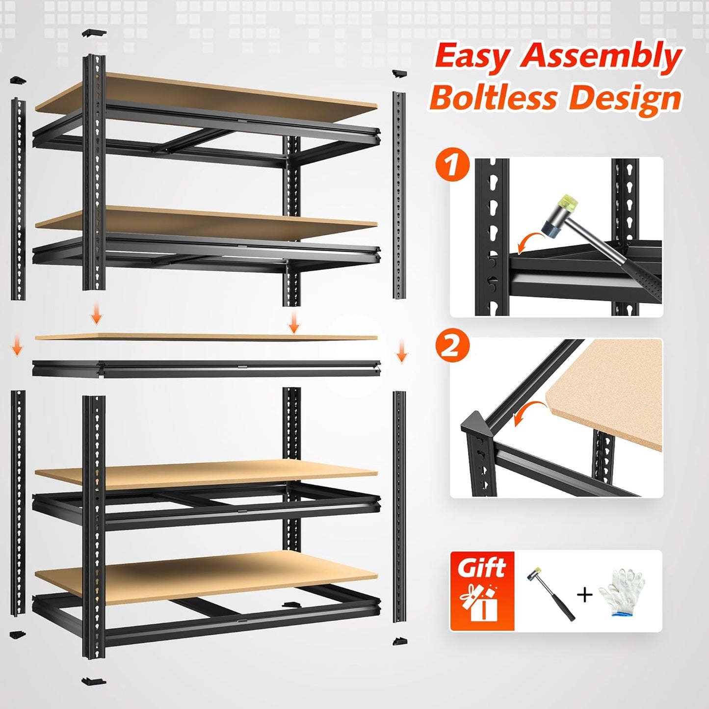 REIBII 72.1'' Storage Shelves 2250LBS Garage Shelving Heavy Duty 5 Tier Heavy Duty Shelving Adjustable Metal Shelves for Warehouse Basement Kitchen Pantry, 72.1" H x 35.5" W x18 D, 1 Pack