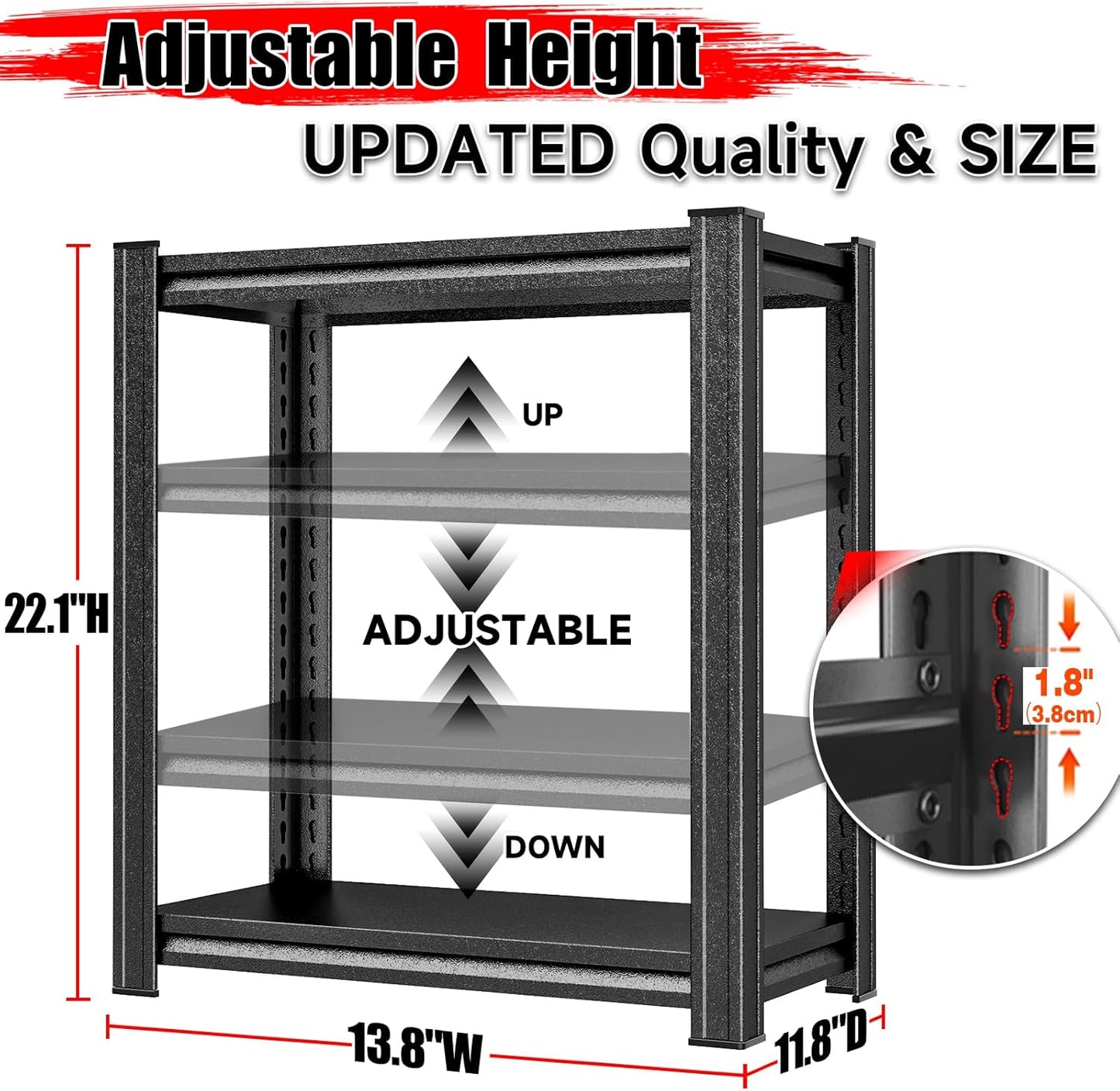 Garage Storage Shelves,5 Tier Shelving Unit, 40 inch Wide, 18” Deep, 78” Tall Organizer Metal Shelf for Basement/Laundry/Pantry Heavy Duty, Adjustable,Easy to Install (2Tier-14"W X12"DX22"H -UPDATE)