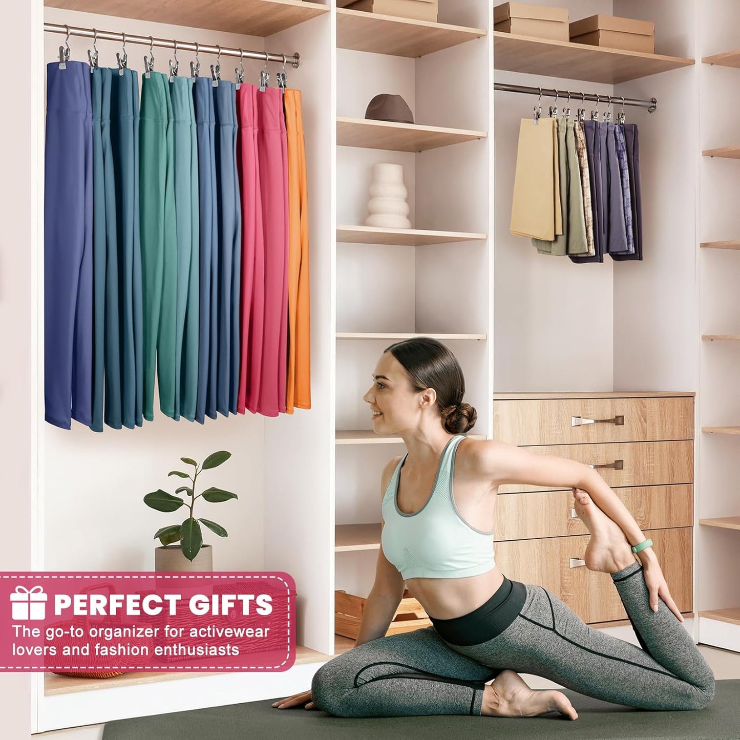 30 Pack Pants Hangers with Clip,Legging Organizer for Closet Hanging, Space Saving Yoga Pants Hangers Clip Hanger Wardrobe Organization,Closet Organizers and Storage for Jeans,Shorts,Skirts,Hats-Gray