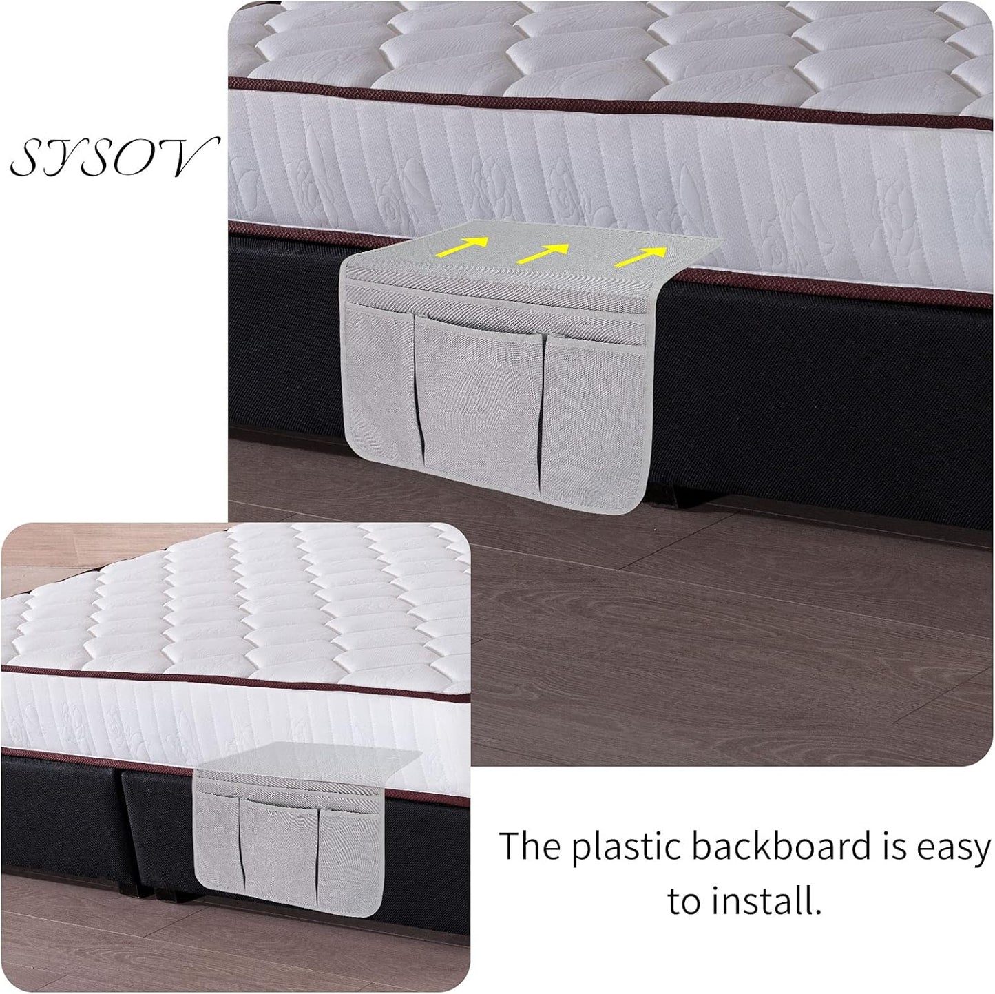 Bedside Caddy Bedside Storage Organizer Magazine Phone Tablet iPad Remote Holder, Organizer Caddy for Home College Dorm Bed, Sofa, Bunk Bed (Silver Gray)