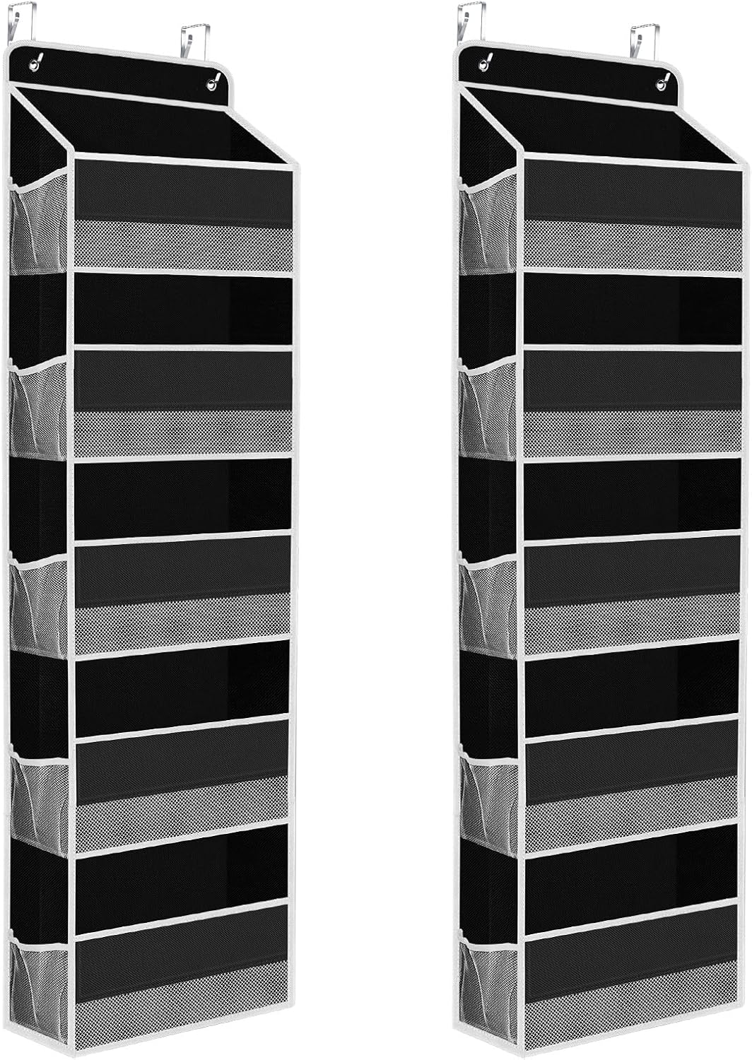 2 Pack Over The Door Organizer, Hanging Storage Organizer with Clear Window, 40lb Ultra Sturdy Large Capacity Room Organizer for Pantry Laundry Bathroom Nursery Closet (Black)