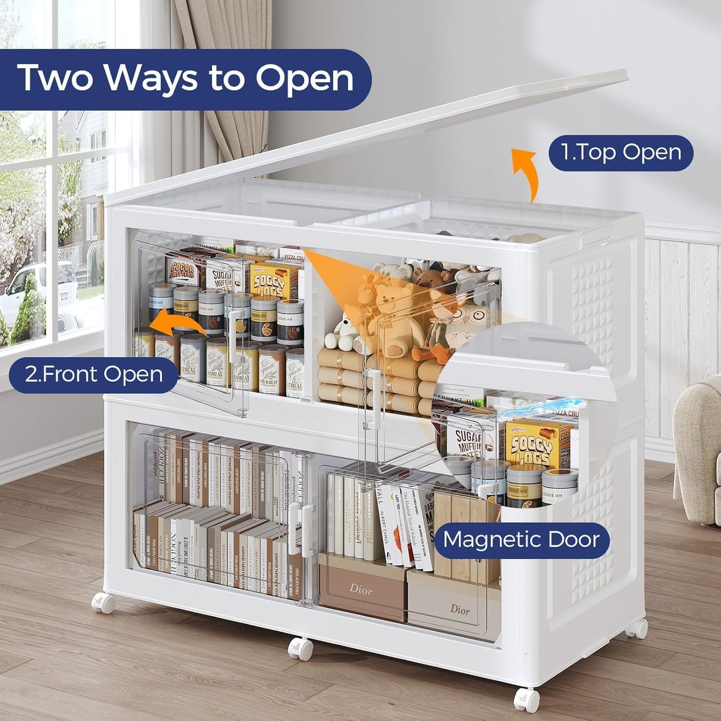 250GAL Extra Large Storage Bins with Lid, 1000Qt Stackable Closet Organizers and Drawers, Collapsible Storage Bins with Wheels, Folding Containers for Home, Kitchen Office, 5Pack White