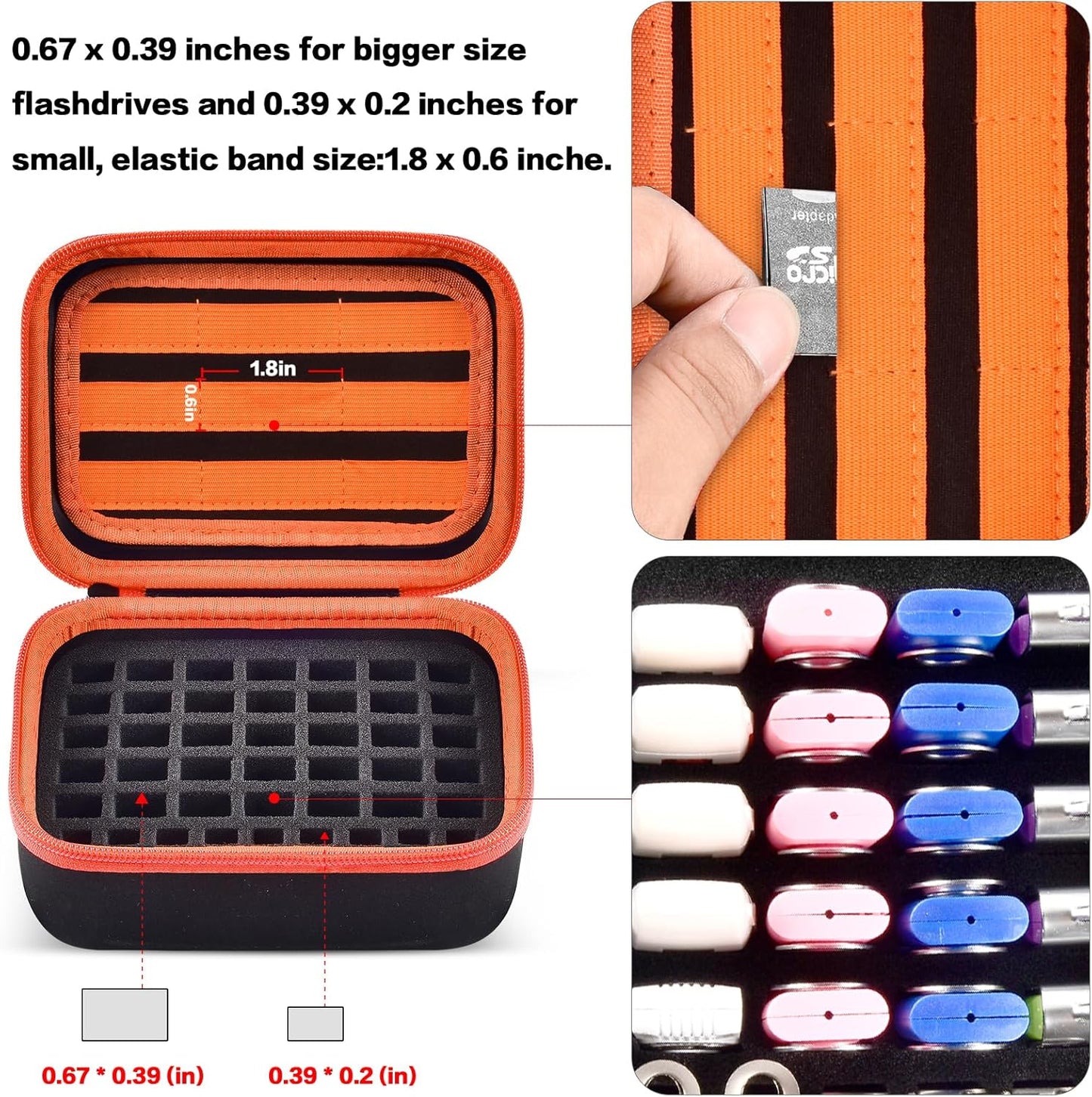 Comecase USB Flash Drive Case, Thumb Drive, Memory Card SD SDXC SDHC Card Holder Organizer, Electronic Accessories Storage Bag for SanDisk/SamData/Samsung/TOPESEL/PNY (Orange Inside, Large)