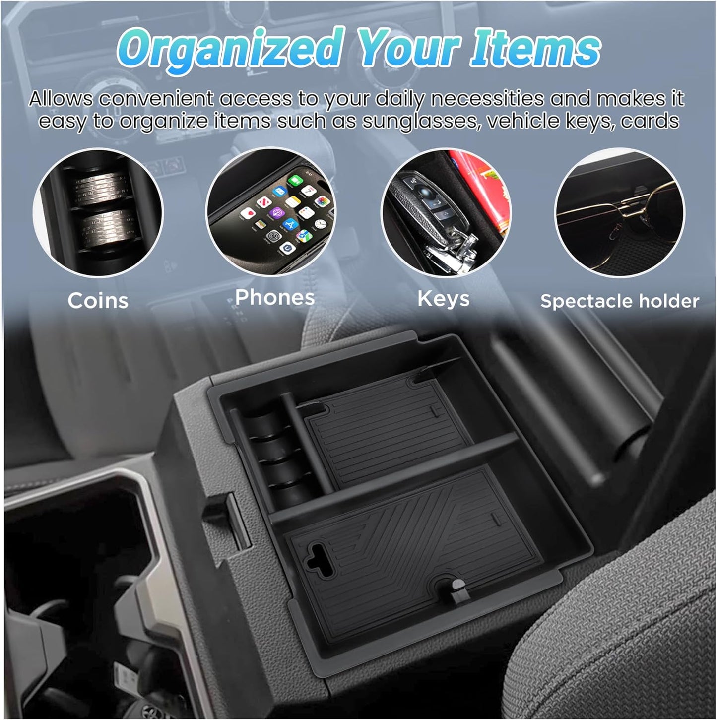 Center Console Organizer Compatible with 2025-2026 Toyota 4Runner (6th Gen) Interior Accessories, Armrest Organizer Tray Insert with Hidden Storage Box for Coin and Sunglasses