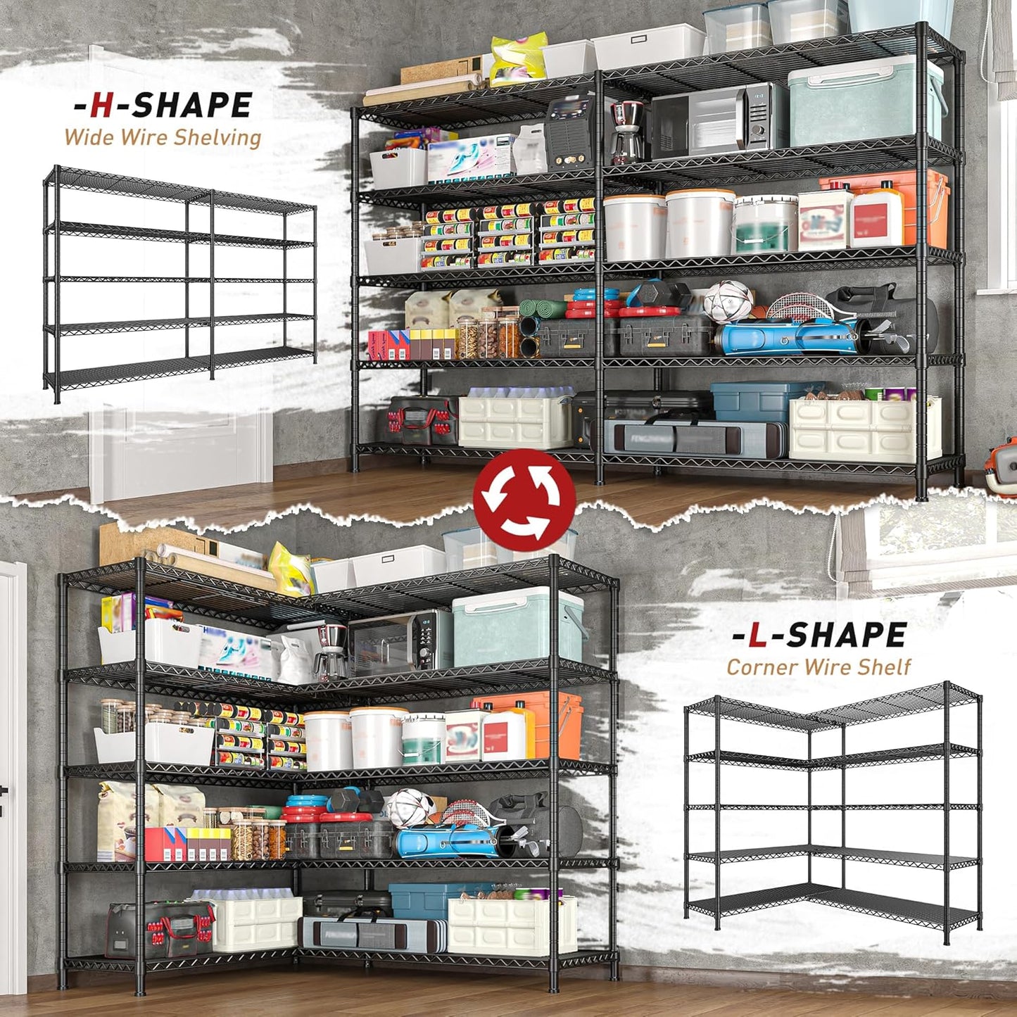 REIBII 73''W Storage Shelves Load 1650 LBS Metal Shelving 5-Tier Adjustable Heavy Duty Metal Shelves Wire Shelving Unit for Wire Shelf for Industrial Garage Pantry Kitchen,17.7"D x 73"W x 71"H, 2PCS
