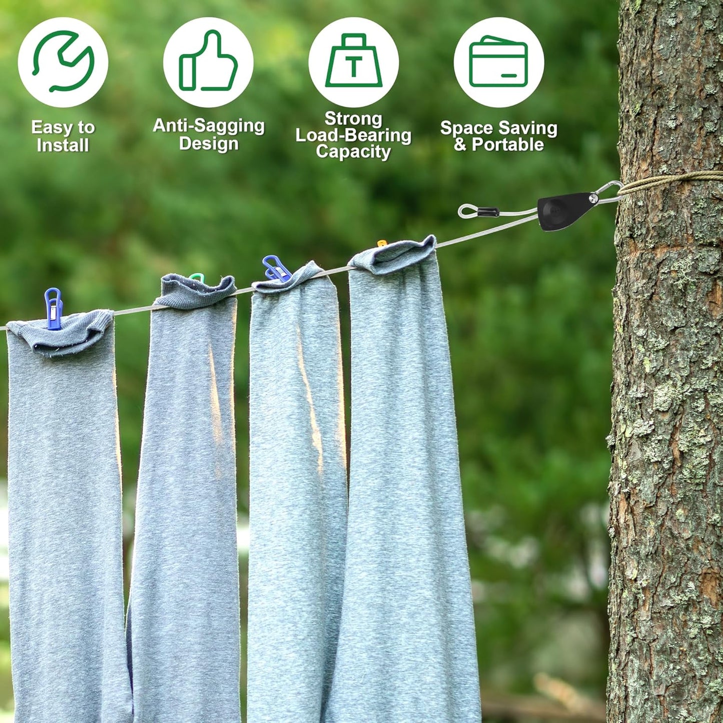 40 FT Clothes Line Outdoors, Anglecai 3/16" Retractable Wire Clothes Ropes PVC Coating Laundry Clothesline with Retractor for Outdoors Camping