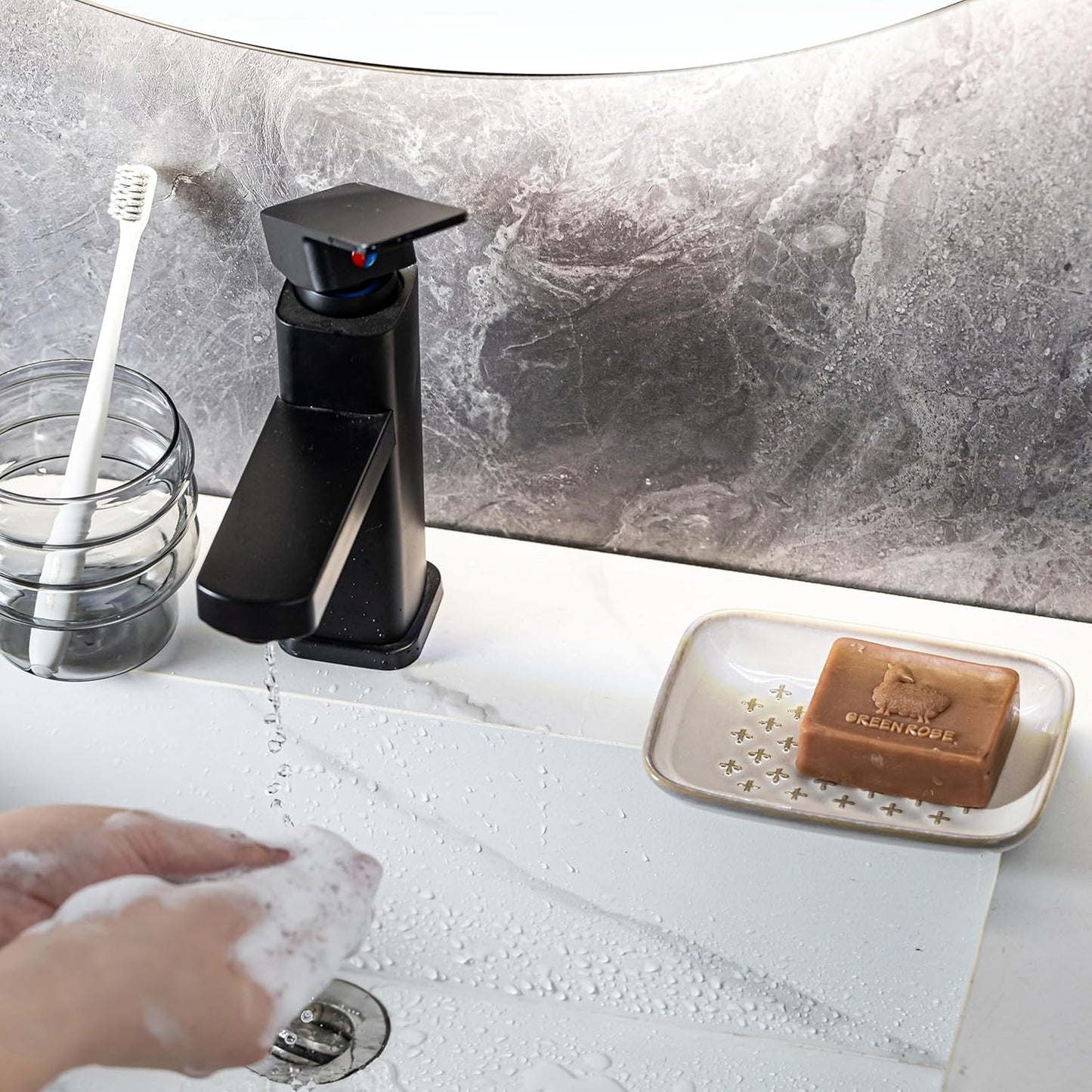 Gomakren Soap Dish, Shower Soap Holder, Christmas Ceramic Soap Dishes for Bar Soap Sponge Shampoo, Soap Saver Tray for Bathroom Kitchen Sink Counter, 5.5 Inch, Beige