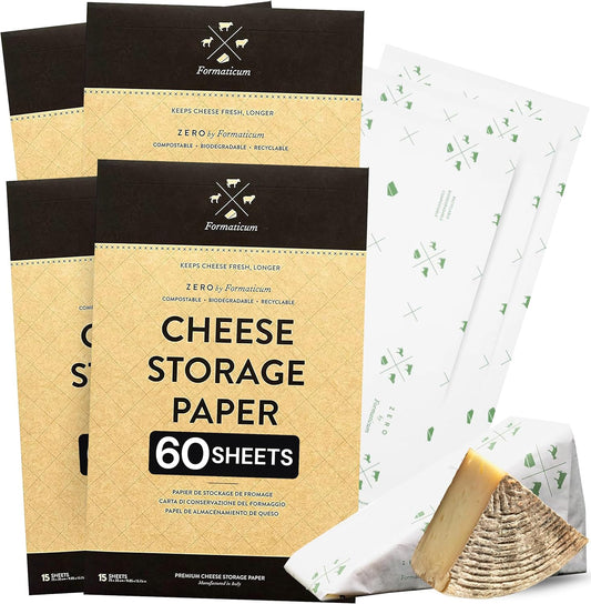 Formaticum 60-Pack Zero Cheese Storage Paper, Compostable, Biodegradable, and Plastic-Free Paper to Keep Cheese and Charcuterie Fresh, Kitchen Organization 9 x 13 Inches