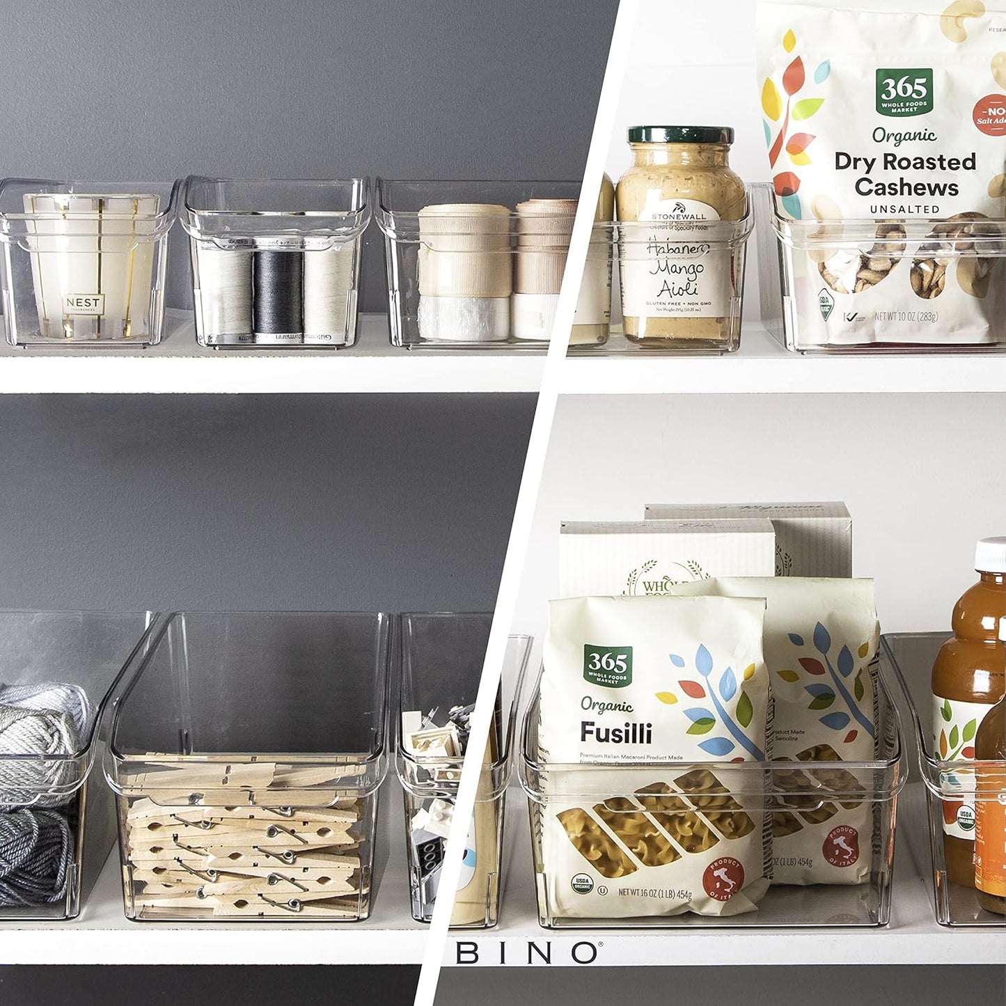 BINO | Plastic Storage Bins, Small | THE CURVE COLLECTION | Multi-Use Organizer Bins | Storage Containers Kitchen, Pantry and Home Organization | Fridge Organizers | Pantry Organization