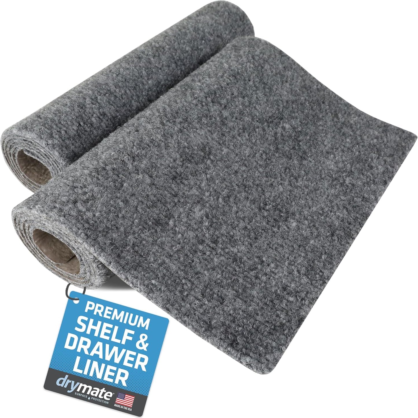 Drymate Premium Luxury Shelf & Drawer Liner, Thick Cushioned Fabric, Non-Adhesive, Absorbent, Waterproof, Slip-Resistant, Liners for Kitchen Cabinets (USA Made)(11”x36”)(2-Pack)(Light Grey Ridged)
