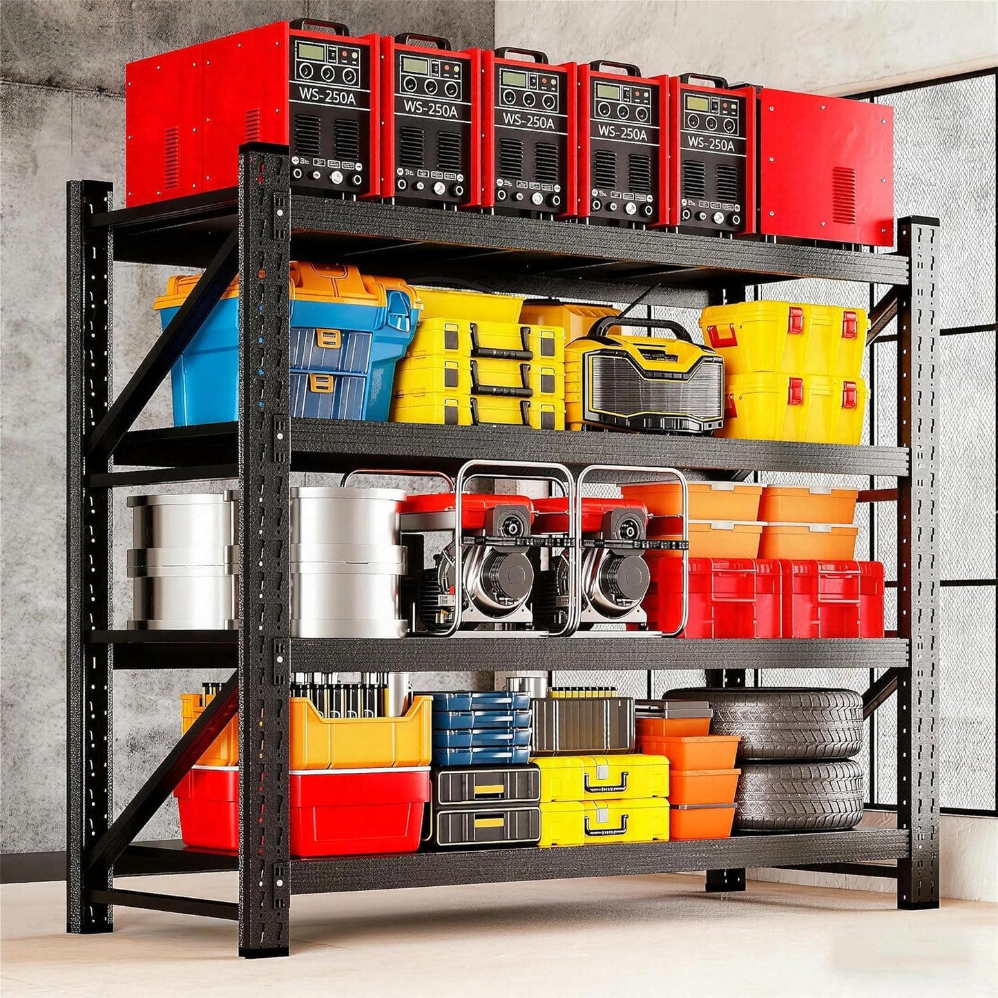 MIIIKO 48" W Storage Shelves,3000LBS Metal Garage Storage Shelving,Heavy Duty Adjustable Unit Storage Shelves for Warehouse,Basement,48" W x 24" D x 70" H,Black