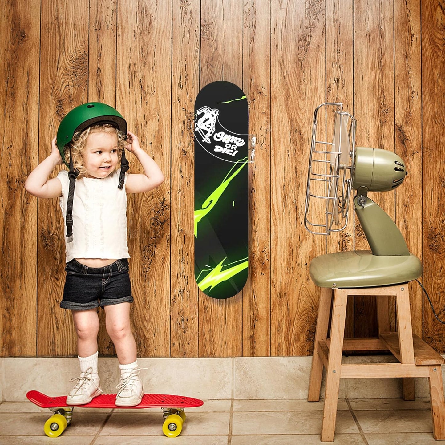 Light Up Skateboard Wall Mount, Acrylic Skateboard Rack with Skateboarding Pattern Blue LED Lights for Trick(Street or Vert) Board Longboard Penny board Storage and Display, Skater Gifts