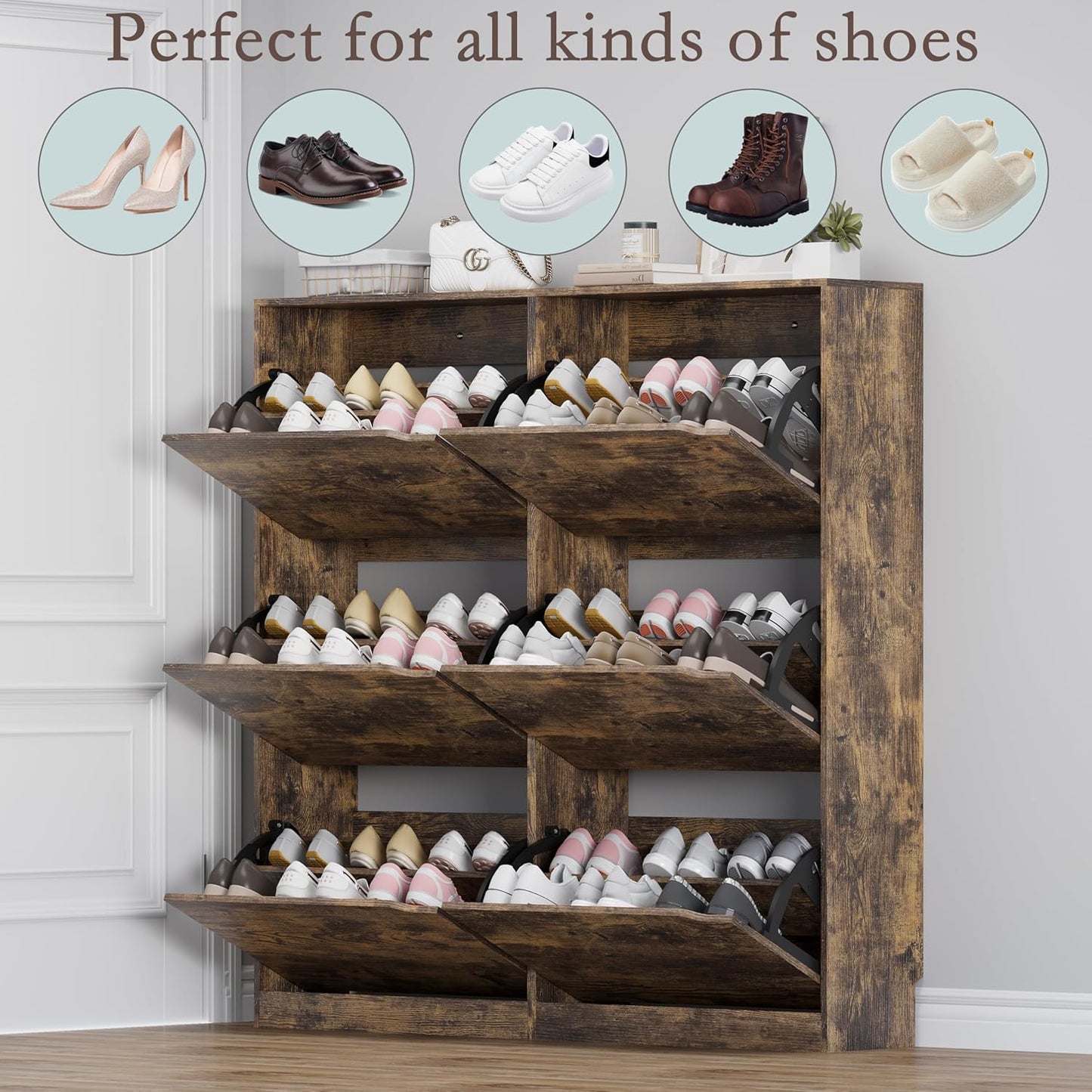Shoe Cabinet with 6 Flip Drawers, Slim Narrow Shoe Storage Cabinet, Freestanding Shoe Organizer for Entryway, Hallway, Foyer