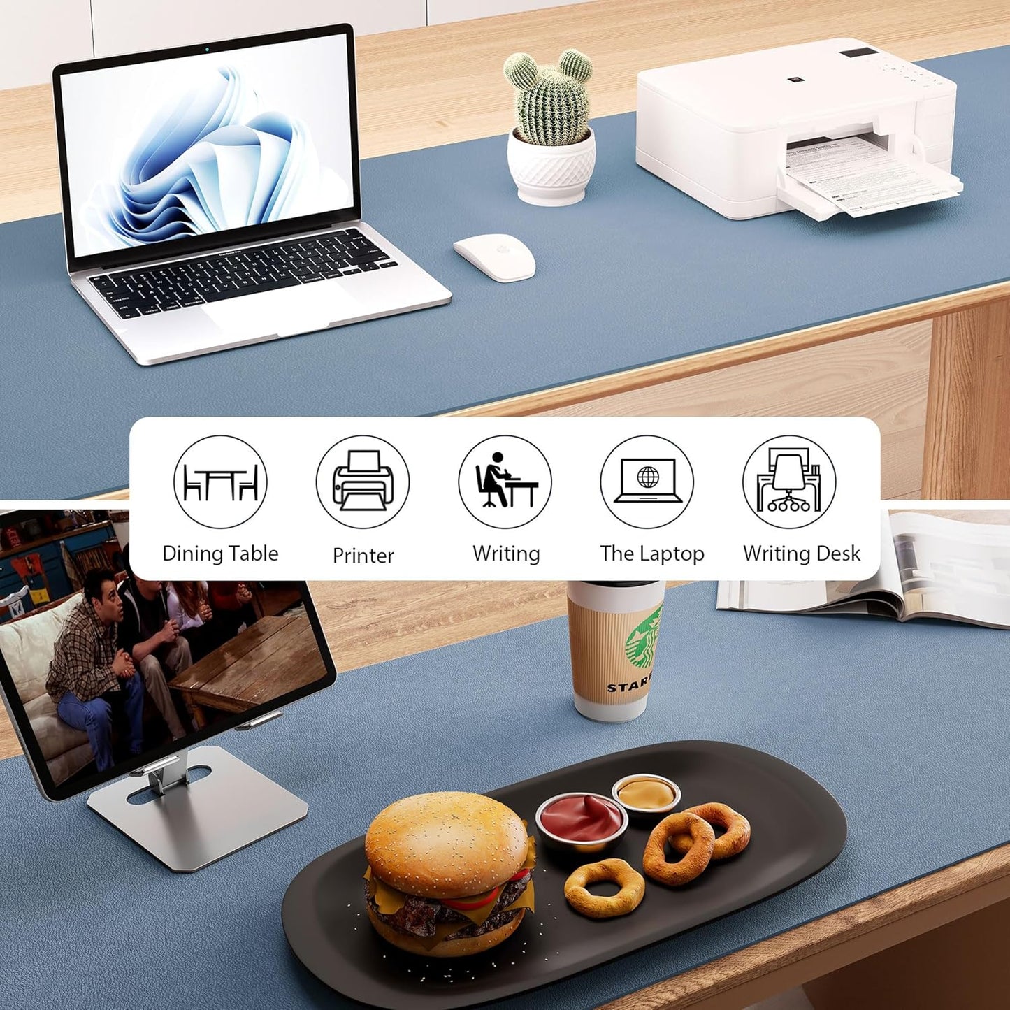 Aothia Leather Desk Pad Protector, Office Desk Mat, Large Mouse Pad, Laptop Desk Pad, Non-Slip PU Leather Desk Blotter, Waterproof Desk Writing Pad for Office and Home (Denim Blue, 55" x 17")