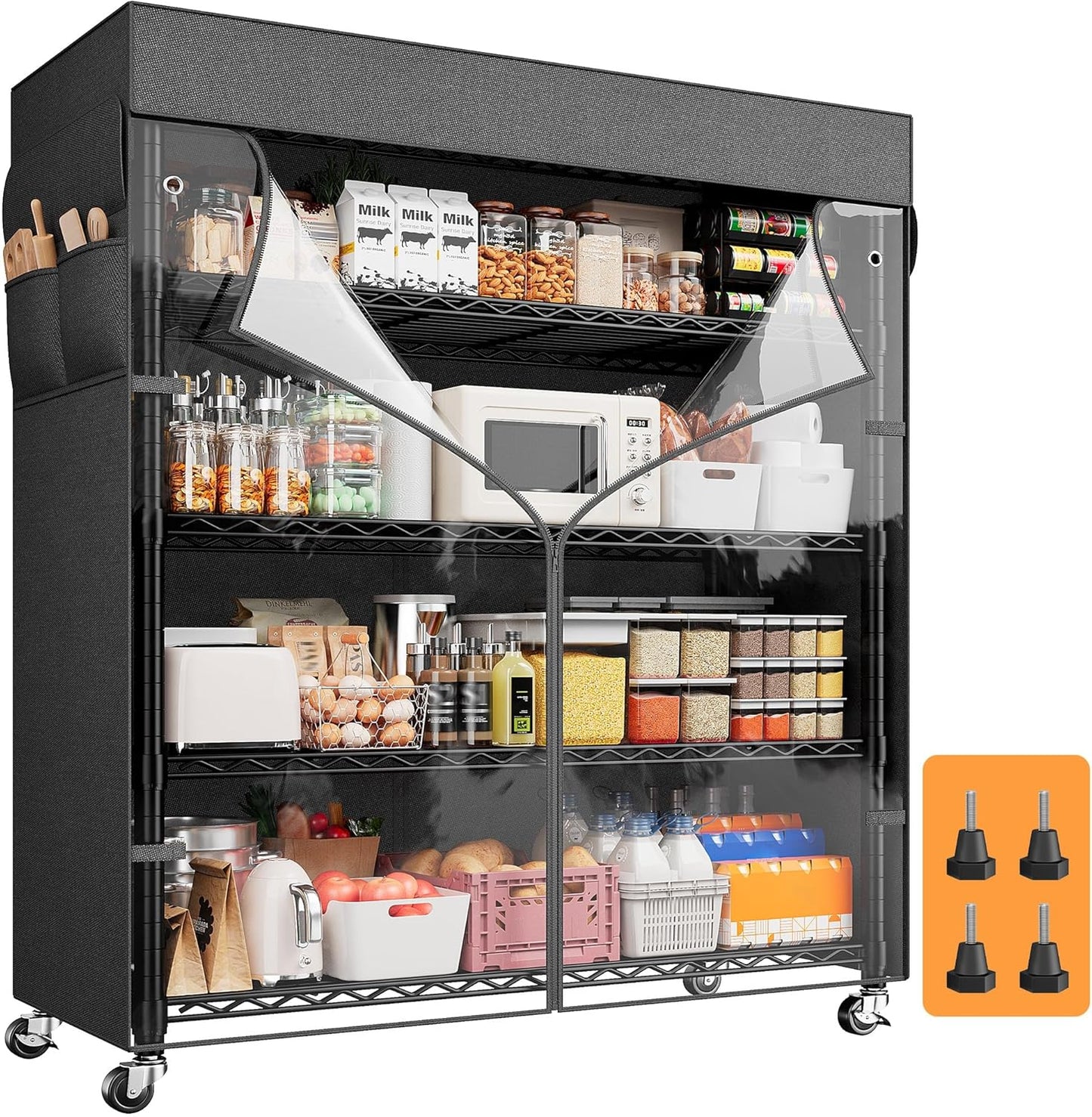 REIBII 72.8" H Storage Shelves with Cover & Wheels, Wire Shelving Heavy Duty Metal Shelving for Pantry Garage Kitchen Commercial Industrail, Storage Rack Shelf Shelving, 35" W*16" D*72.8" H