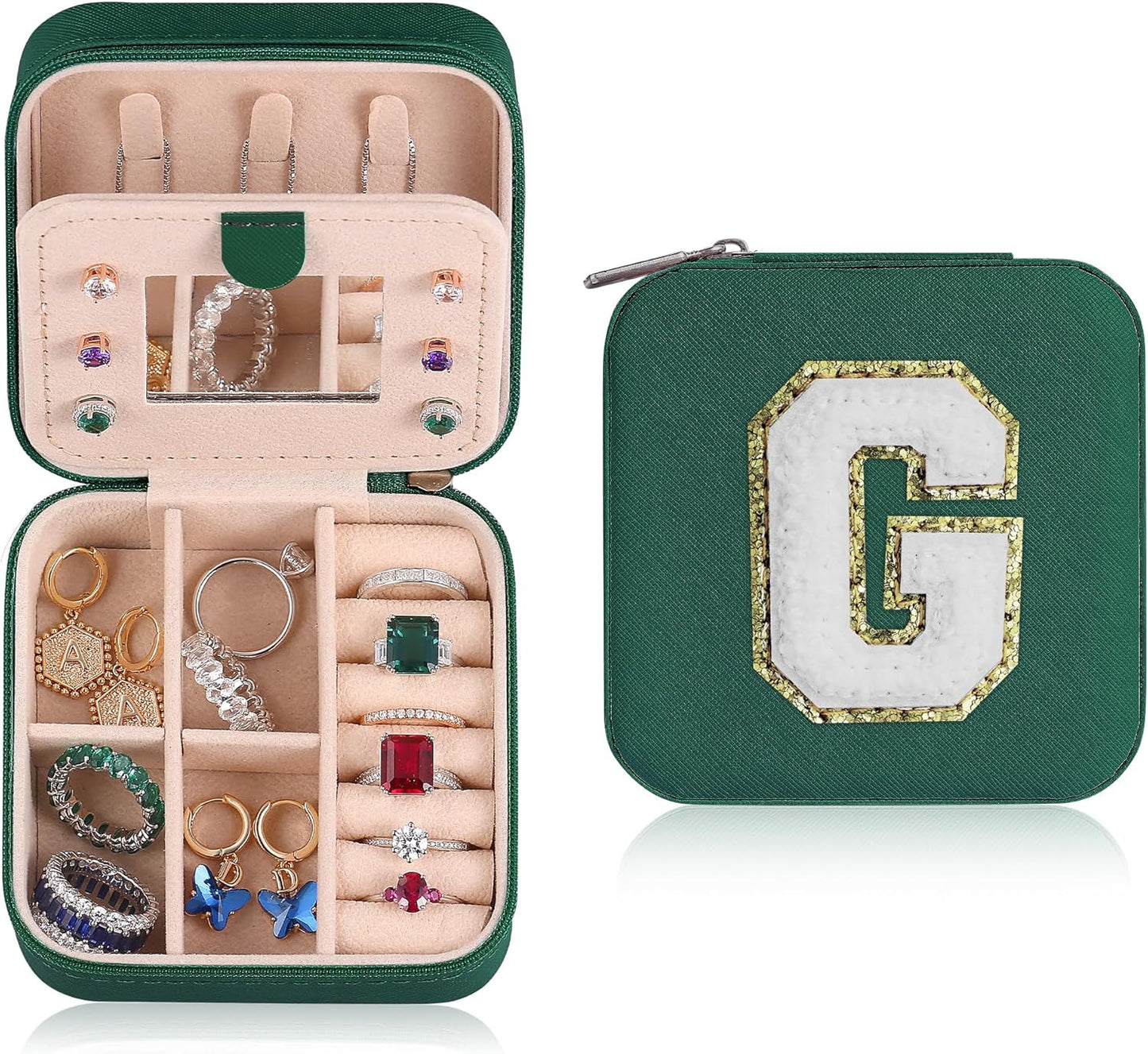Parima Christmas Gifts - Fashion & Travel Jewelry Case, Organizer Box for Teen Girls | Letter G, Green
