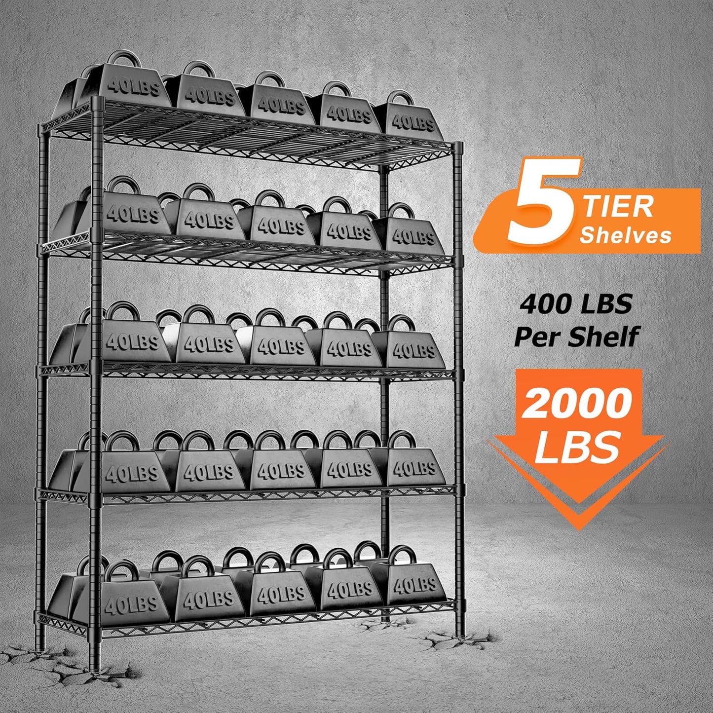 Storage Shelves Heavy Duty, 3 PCS 48" L x 20" W x 72" H Garage Wire Shelving Unit Loads 2000LBS, 5-Tier Adjustable Metal Industrial Utility Shelf Rack for Kitchen, Laundry Room, Warehouse, Basement