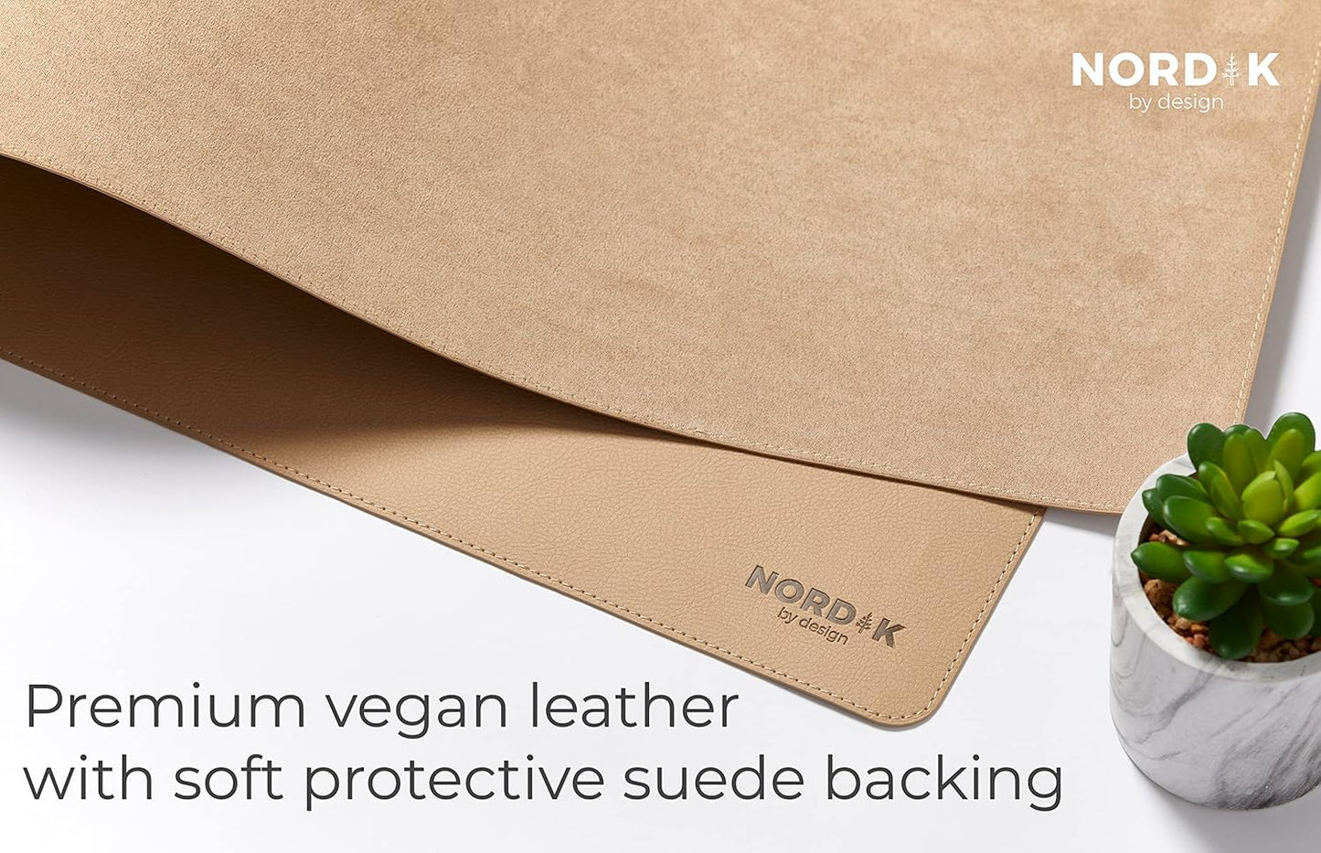Nordik Leather Desk Mat Cable Organiser (Champagne Beige 89 X 43 cm) Premium Extended Mouse Mat for Home Office Accessories - Non-Slip Vegan Leather Desk Pad Protector & Desk Blotter Pad