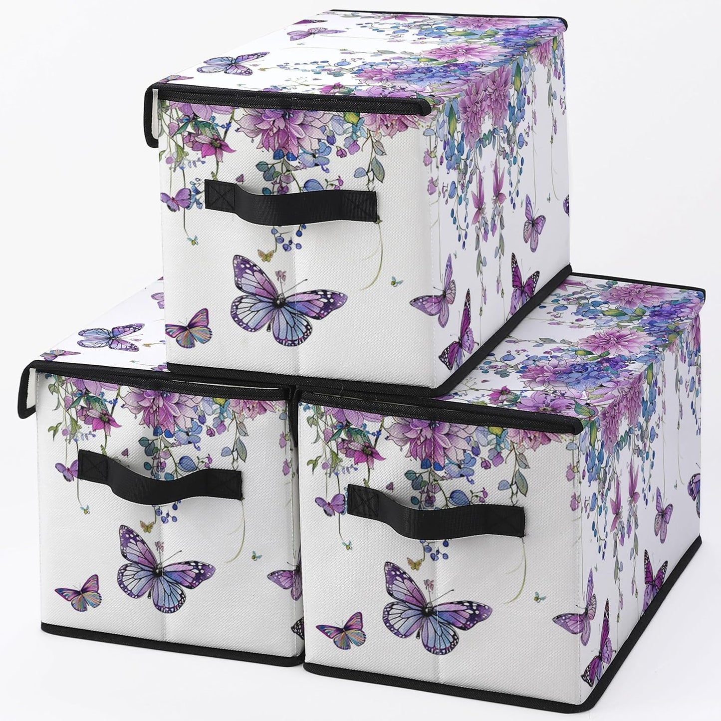 Stackable Clothes Storage Bins with Lids,Closet Organizers Fabric Box for Home and Office,Blanket Clothes Organizers,Under Bed Storage Containers 3 Pack.