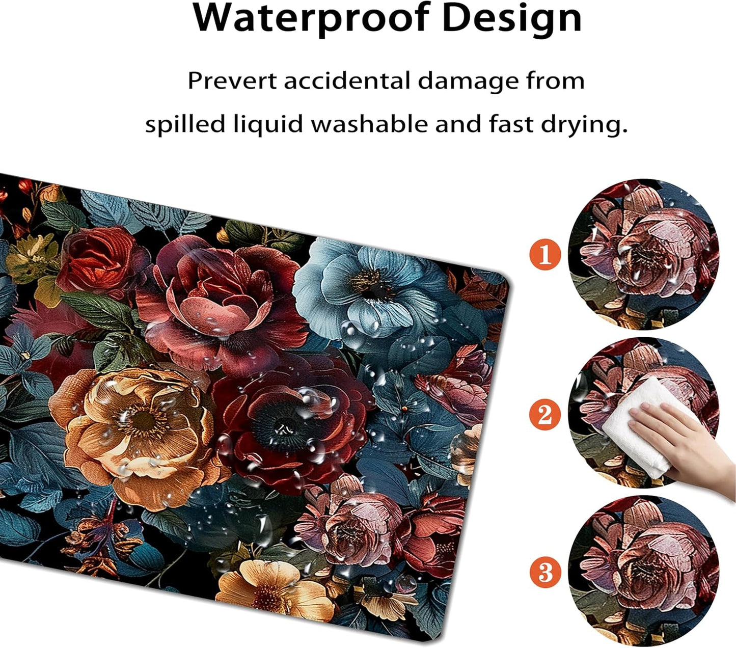 31.5”x11.8”Large Gaming Mouse Pad for Desk, Mouse Mat with Seamed Edges, Waterproof Desk Pad, Non-Slip Rubber Base, Keyboard Pad Computer Mat, Big XL Mousepad-Vintage Chic Rose Flowers