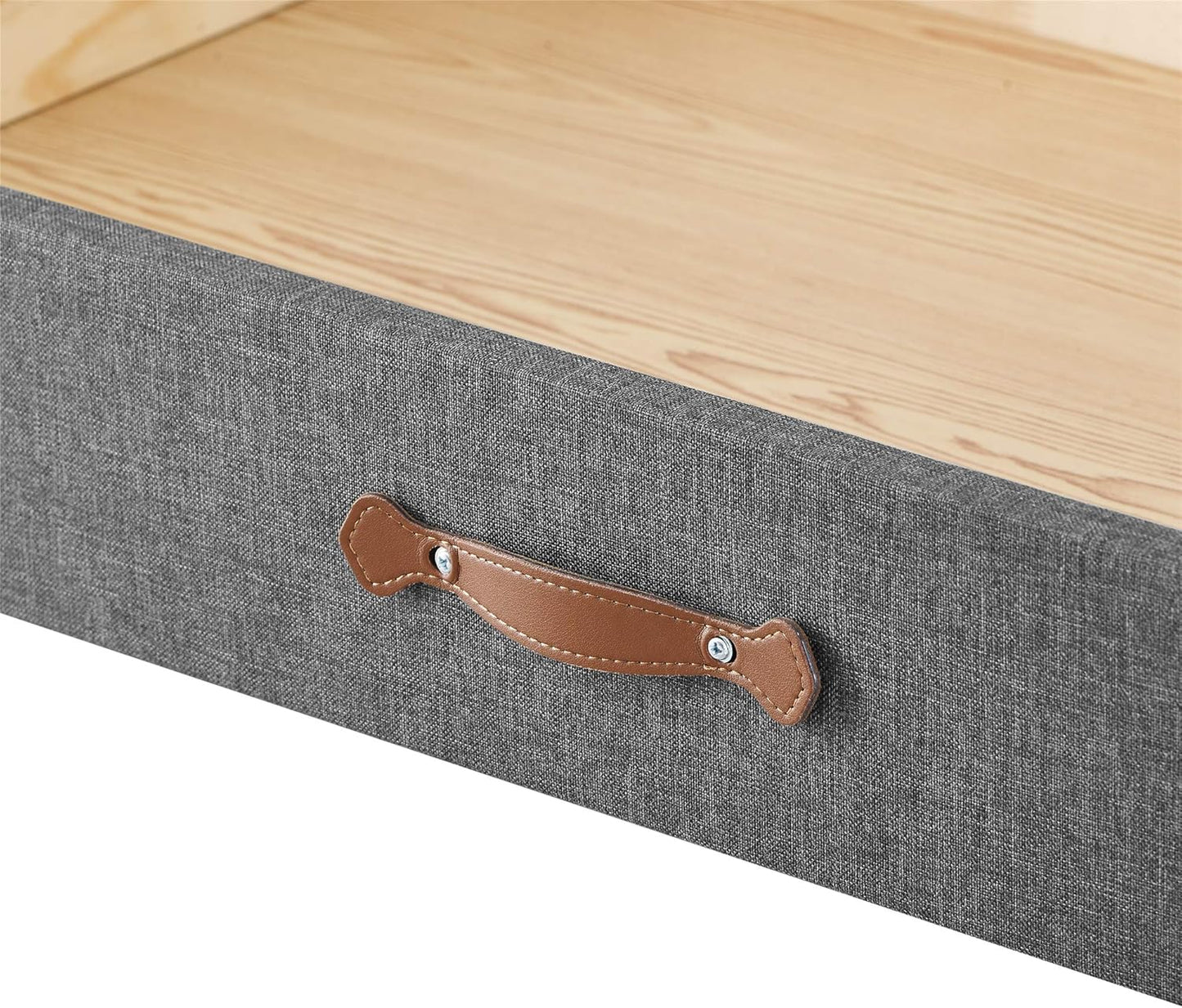 MUSEHOMEINC Upholstered Solid Wood Under Bed Storage Drawer with 4-Wheels for Bedroom/Leather Handle,Wooden Underbed Storage Organizer,Drawer Under Bed,Suggested for Twin and Full Size Platform Bed
