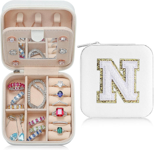 Parima Back to School Jewelry Case, Teen Girls Jewelry Box | High School Travel Accessories | Small Jewelry Box - Letter N, White