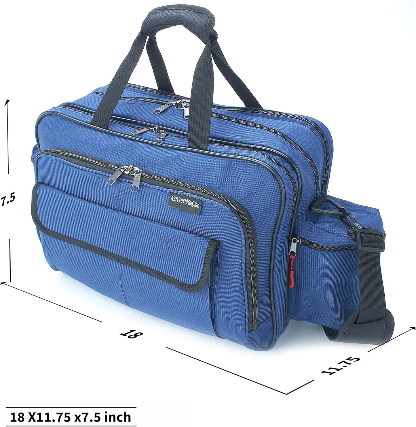 ASA TECHMED Nursing Bag with Compartments – Durable Medical Equipment Shoulder Bag for Nurses, Physicians, EMTs, Multi-Pocket, Nylon Reinforced, Adjustable Straps (Blue)