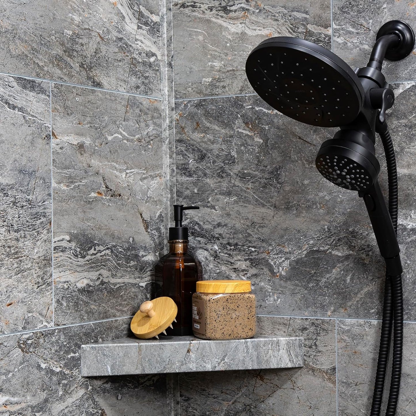Palisade Vinyl Waterproof Corner Shower Shelf in Spanish Marble