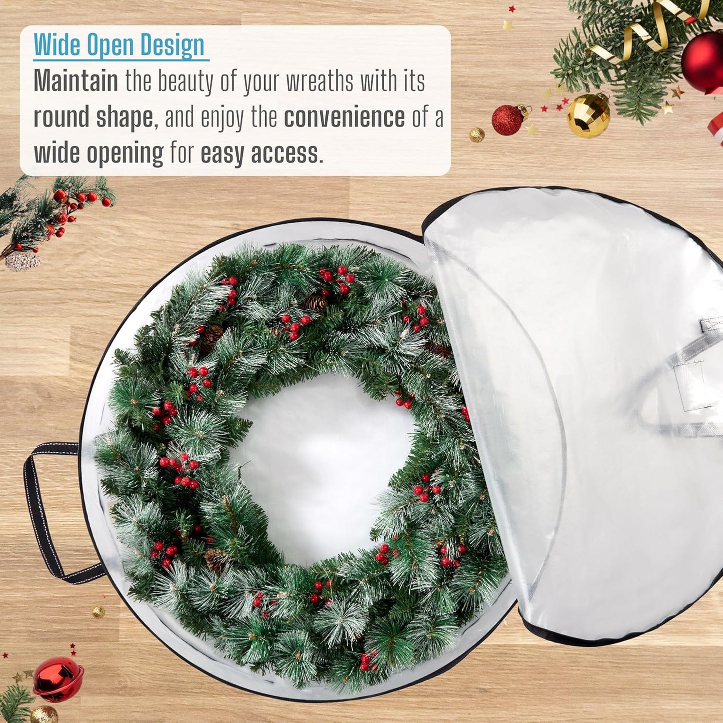 VENO 2 Pack Christmas Wreath Storage Container - 36 Inch Clear Wreath Bag, Christmas Garland and Holiday Decoration Organizers with Zipper and Durable Handles (Clear, 36"-2 Pack)