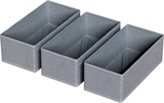 3 PACK Drawer Organizer Clothes，drawer Divider， Dresser Drawer Storage for Sock, Underwear, Bra，Panties，Belt, Tie, Stockings, Leggings & Accessories (Grey)