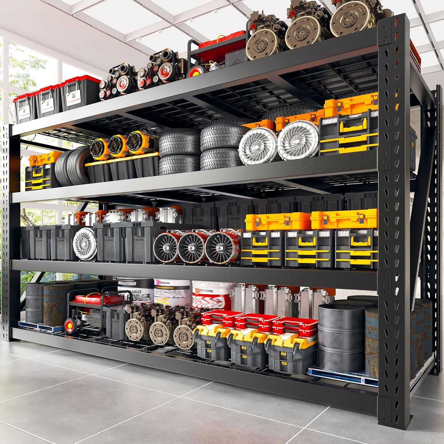 Bepatio 8000LBS Garage Shelving Heavy Duty,77" W Storage Shelves 4 Tier Adjustable Shelves,Metal Shelving Unit, Industrial Storage Shelving for Basement Warehouse Commercial,77" W*24" D*72”H,Black