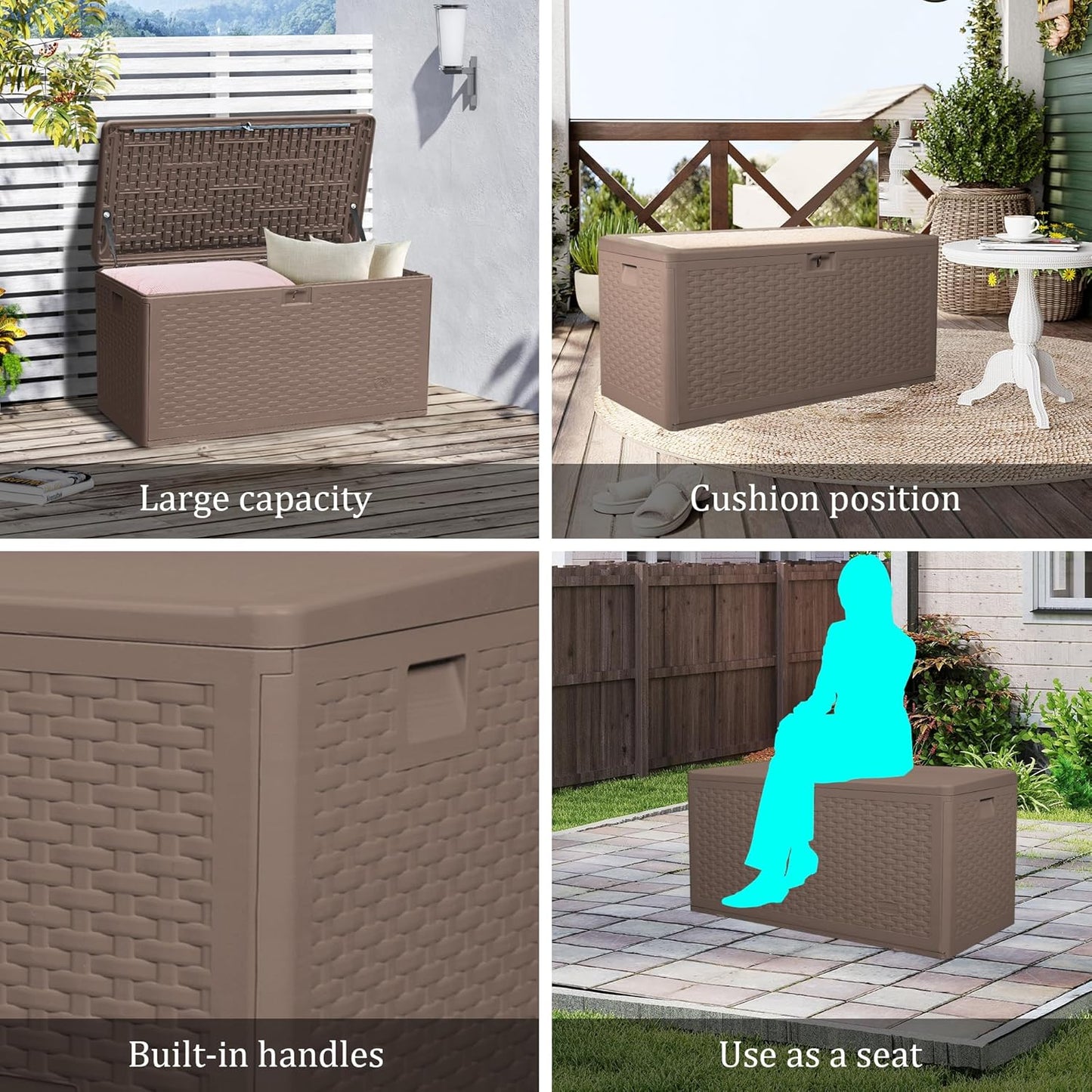 TARKARI Premium Pro Edition 73 Gallon Lockable Resin Deck Box, Waterproof & UV-Resistant Outdoor Storage Box for Outdoor Cushion Storage, Garden Tools & Pool Accessories Storage, Coffee