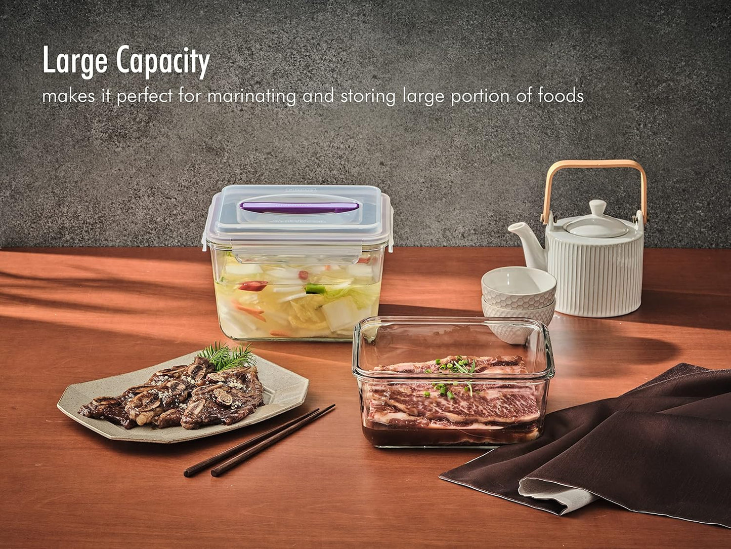 GLASSLOCK 61 Oz Glass Food Storage set of 2 – Large Capacity, Airtight & Leak-Proof, BPA Free Lid with Carry Handle, Microwave, Dishwasher, Fridge & Freezer Safe, Marinating, Sauce, Fruit Storage