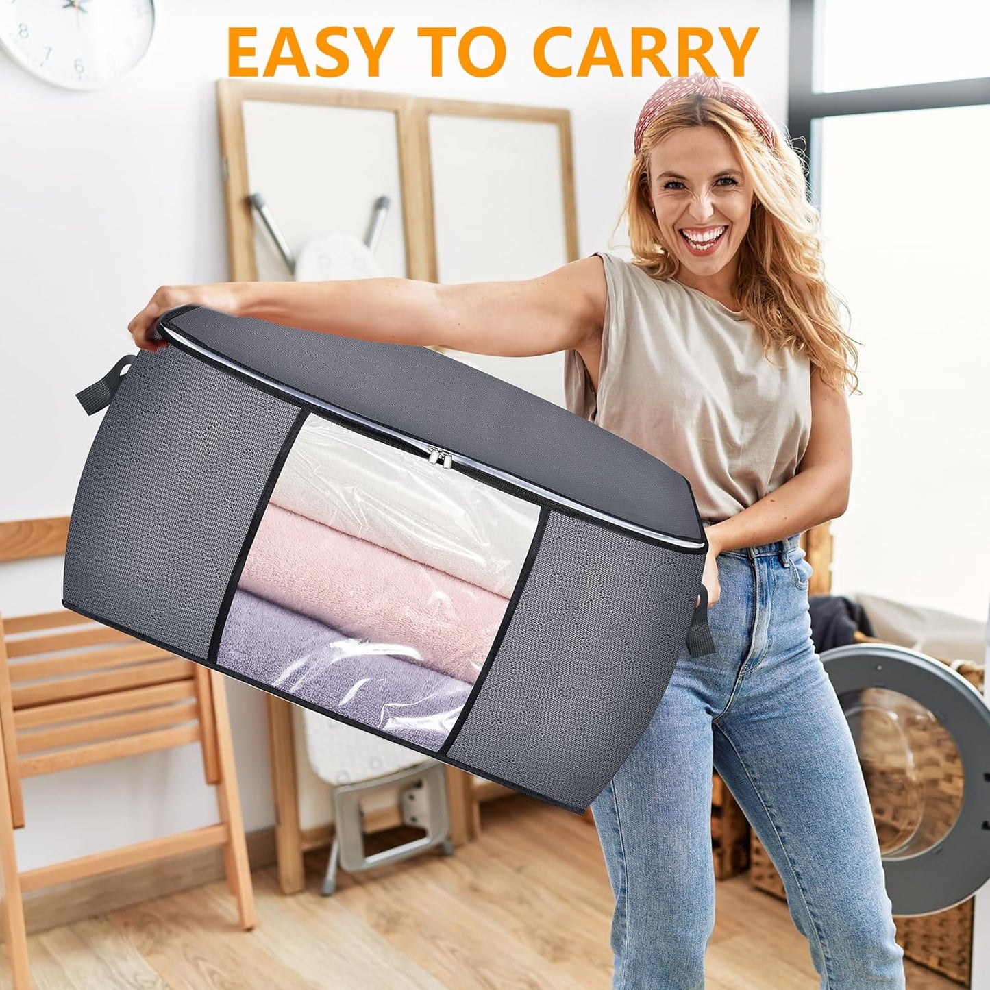 90L Large Blanket Storage Bags, 8 Pack Clothes Storage Bag Comforter Storage Bin with Reinforced Handle and Lid Foldable Closet Organizer and Storage Containers for Bedding Sheets and Duvet