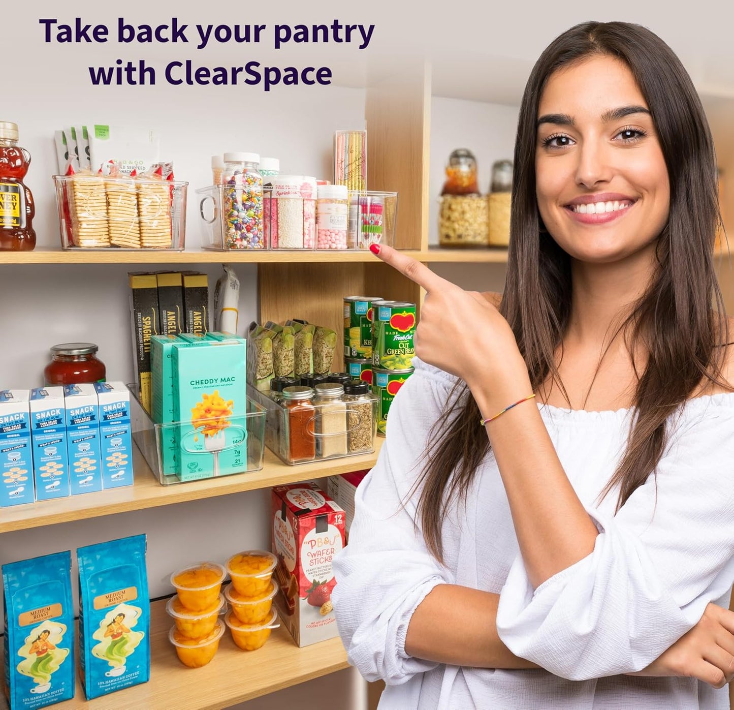 ClearSpace Pantry Organizers and Storage with Removable Dividers – Pantry Organization and Storage Bins or Kitchen and Fridge Organizer – Refrigerator Organizer Bins, Snack Organizers (2 Pack)