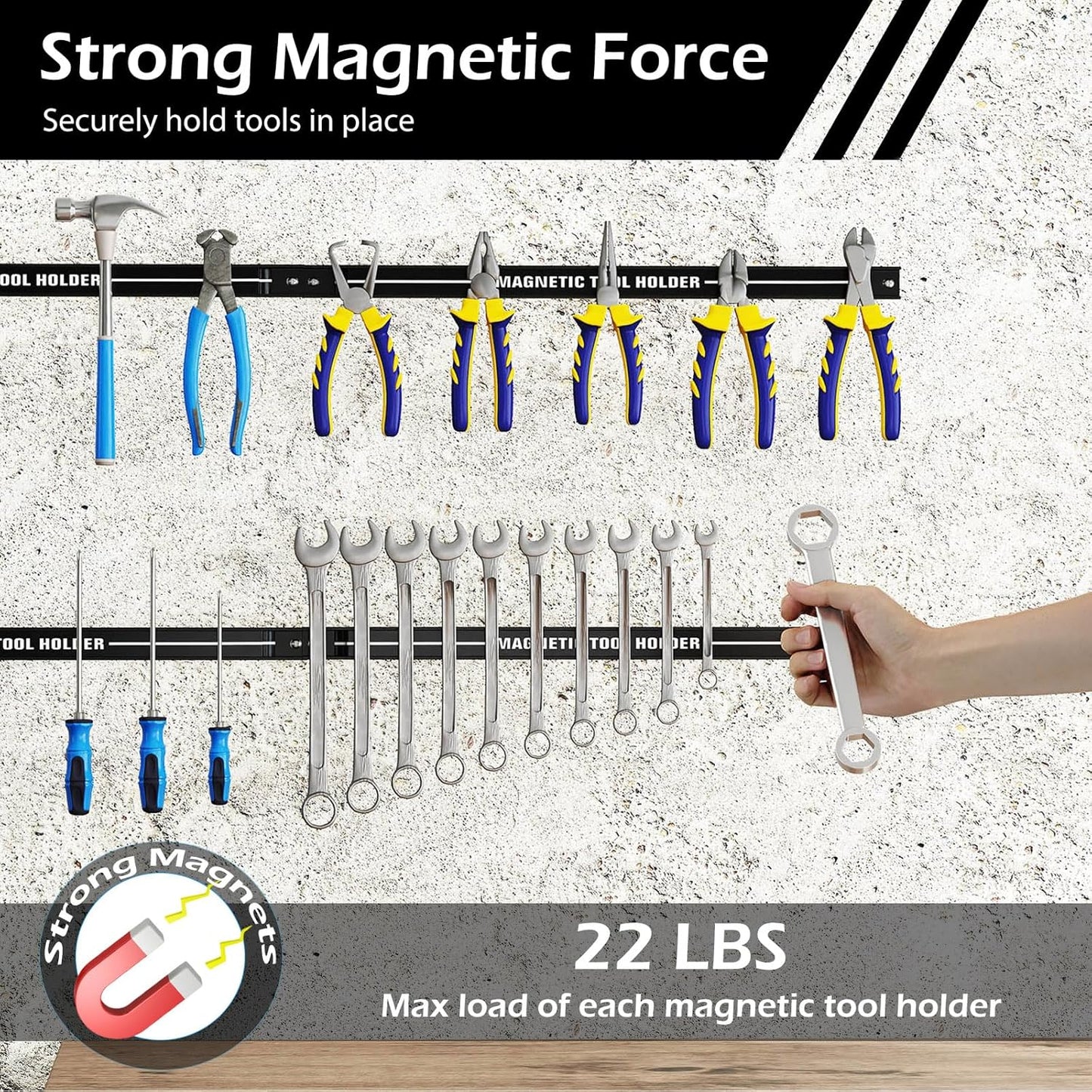 18" Magnetic Tool Holder Strip, 6 Pack Magnet Bar with Mounting Screws, Heavy Duty Magnetic Strips Tool Organizer for Garage Shop Workbench Kitchen Organization (Black)