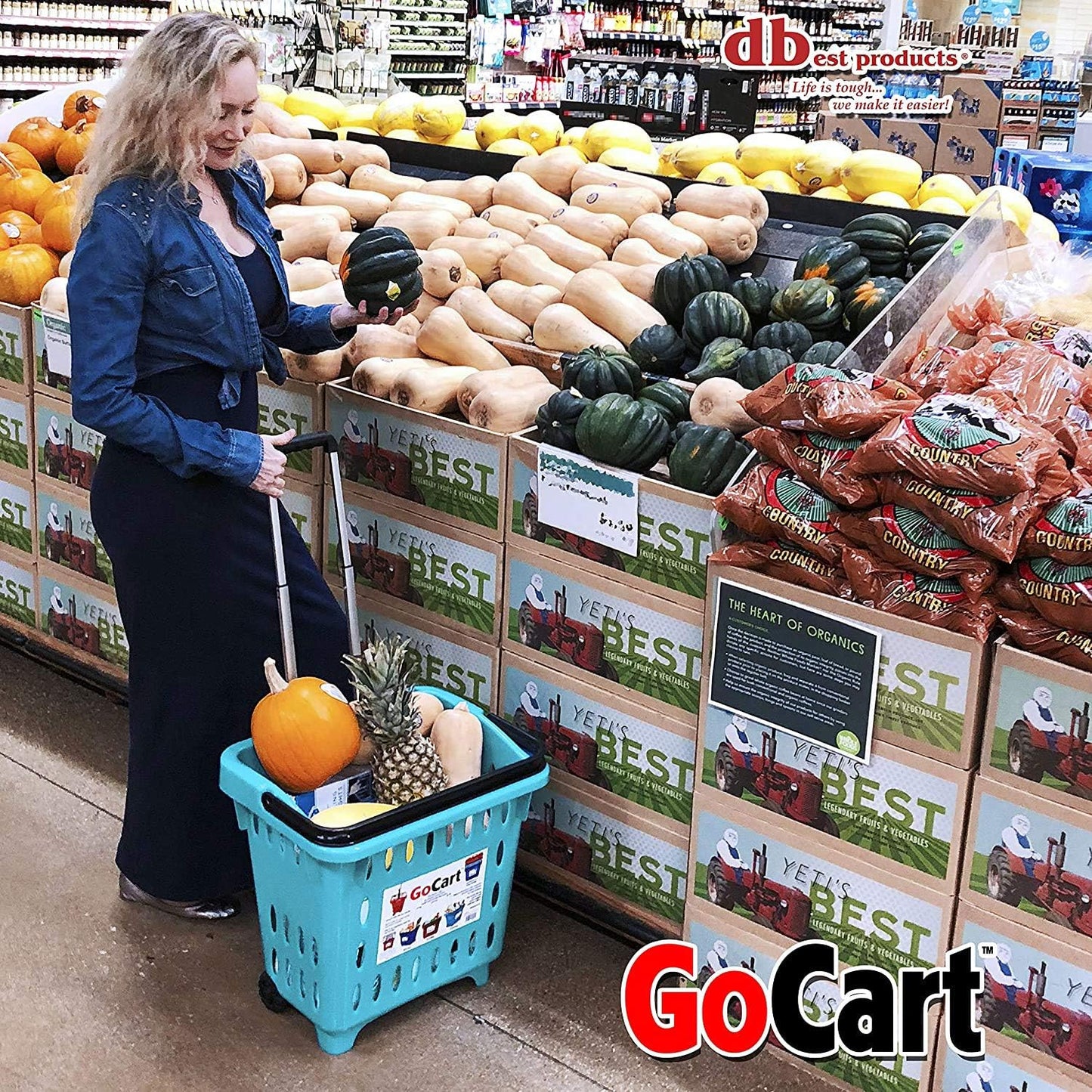 dbest products GoCart,Teal Grocery Cart Shopping Laundry Basket on Wheels