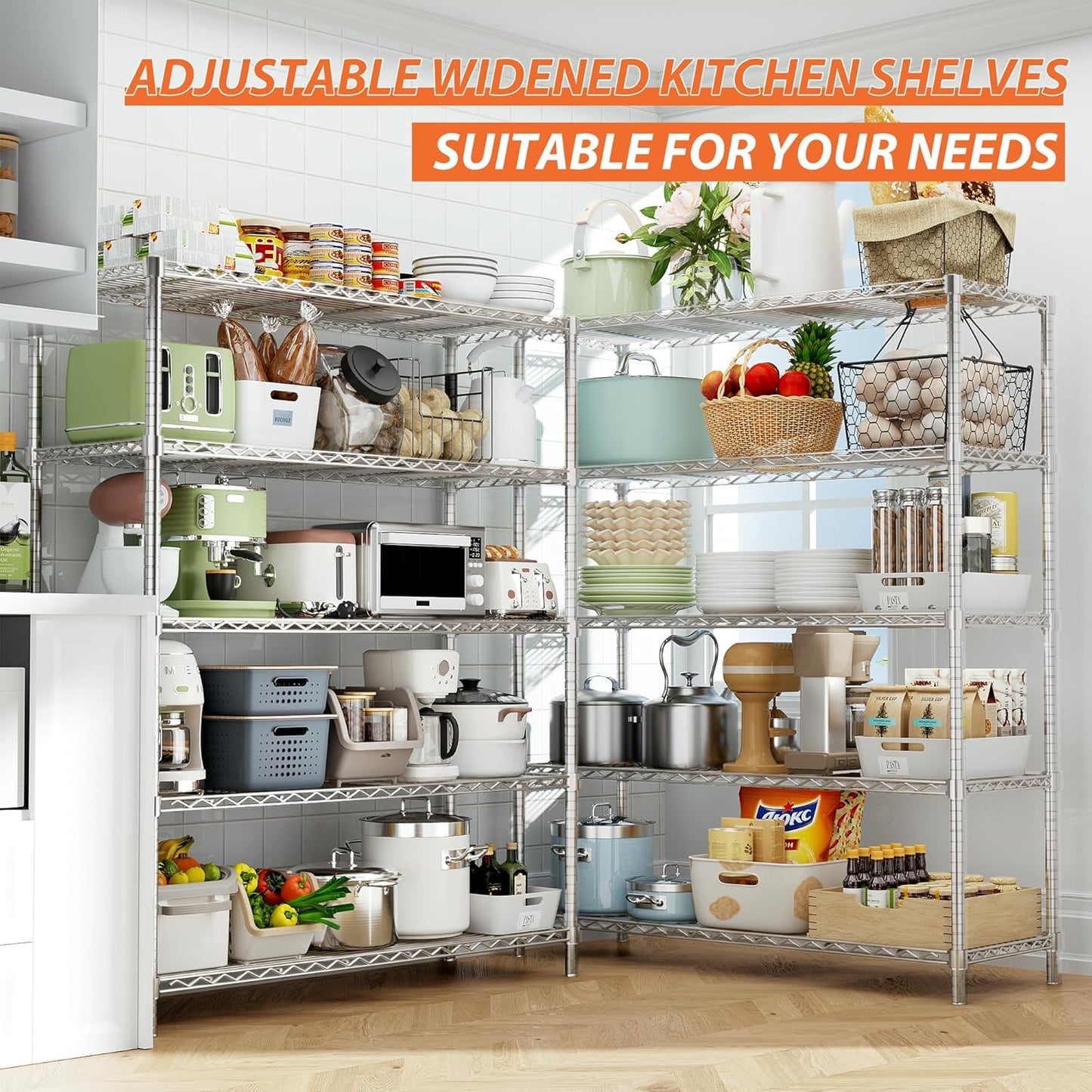 Storage Shelves Heavy Duty, 3 PCS 48" L x 20" W x 72" H Garage Wire Shelving Unit Loads 2000LBS, 5-Tier Adjustable Metal Industrial Utility Shelf Rack for Kitchen, Laundry Room, Warehouse, Basement