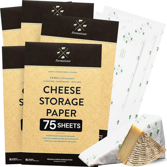 Formaticum 75-Pack Zero Cheese Storage Paper, Compostable, Biodegradable, and Plastic-Free Paper to Keep Cheese and Charcuterie Fresh, Kitchen Organization 9 x 13 Inches